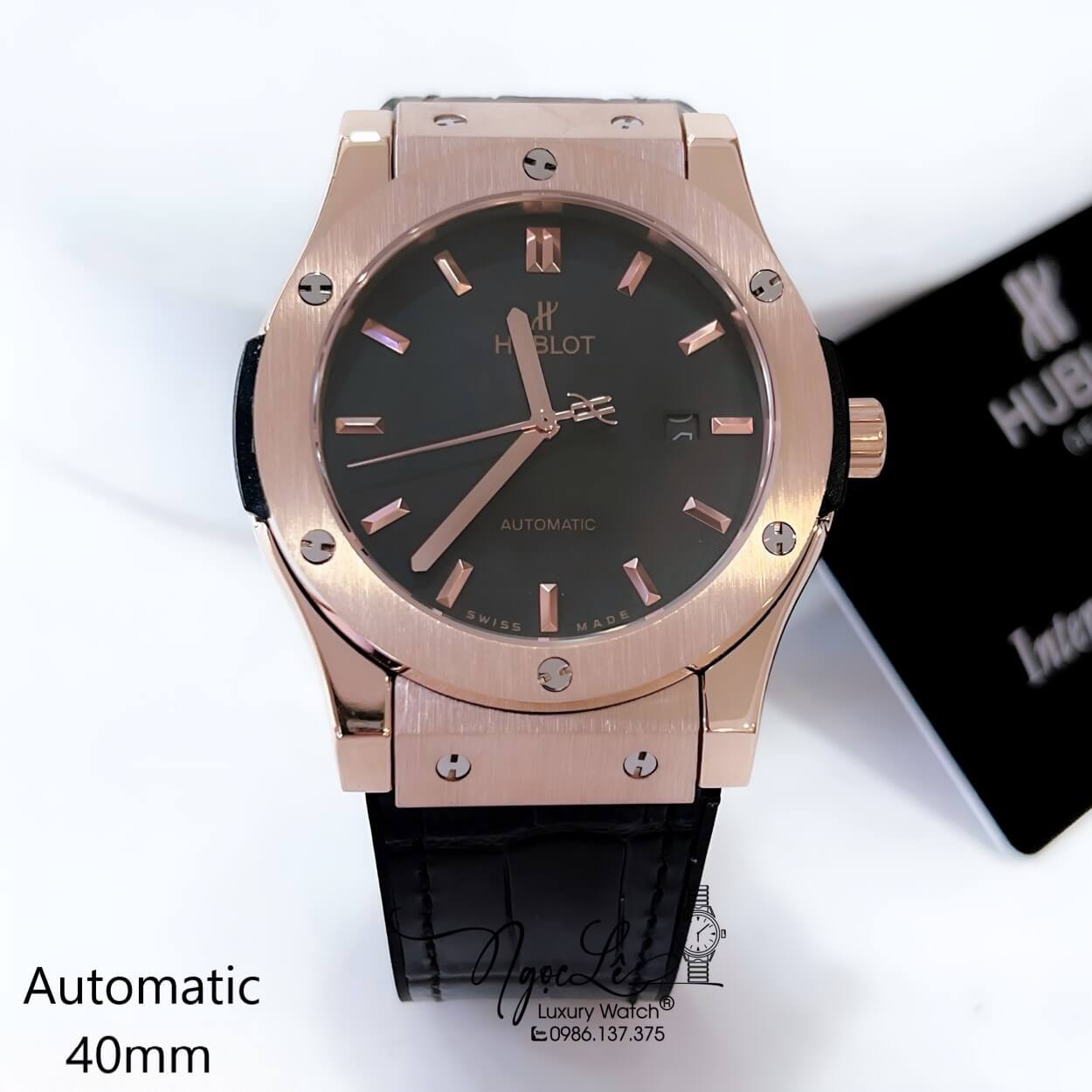 Đồng Hồ Hublot Classic Fusion Nam Máy Cơ Tự Động Dây Da Silicon Đen Vỏ Rose Size 41mm