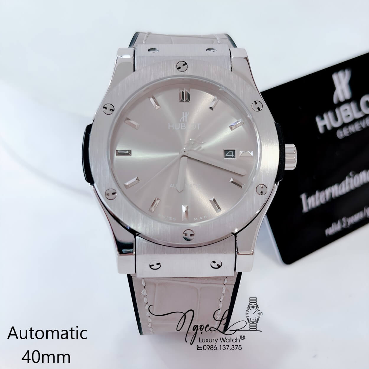 Đồng Hồ Hublot Classic Fusion Nam Máy Cơ Tự Động Dây Da Silicon Xám Vỏ Thép Silver Size 41mm