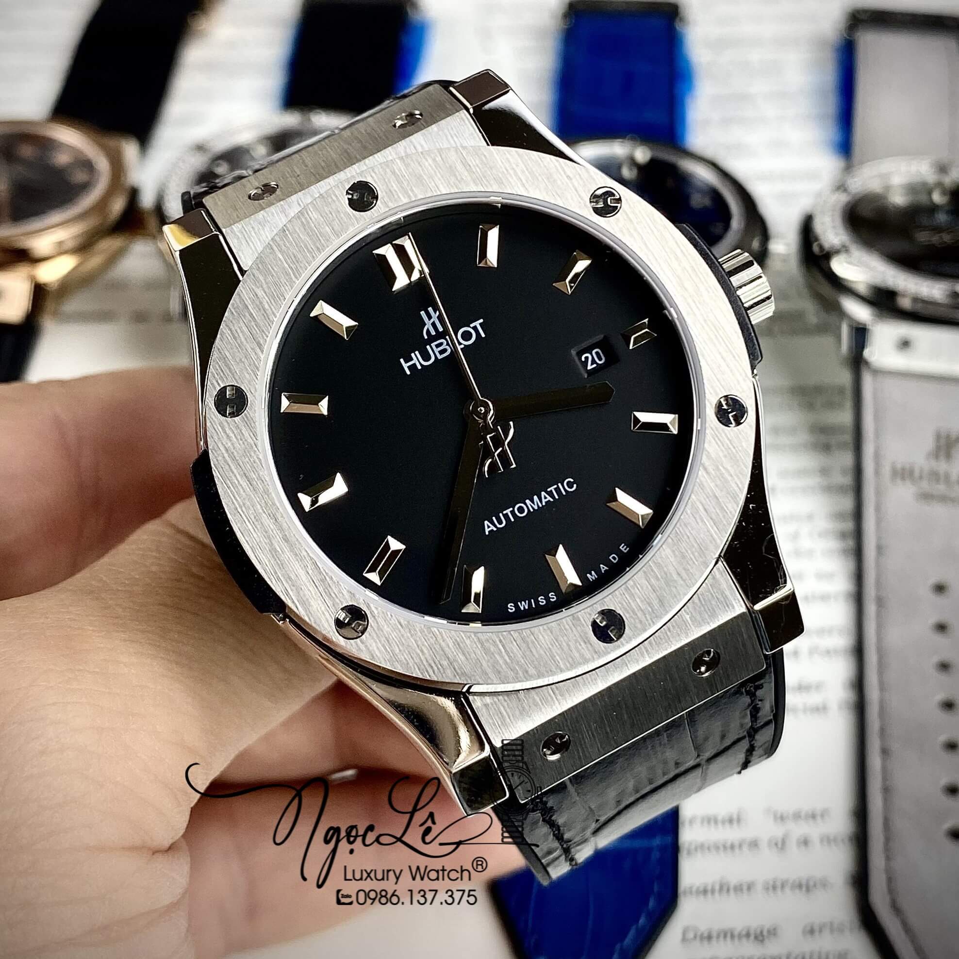 Đồng Hồ Nam Hublot Classic Fusion 42mm Dây Da Silicon Đen Vỏ Bạc