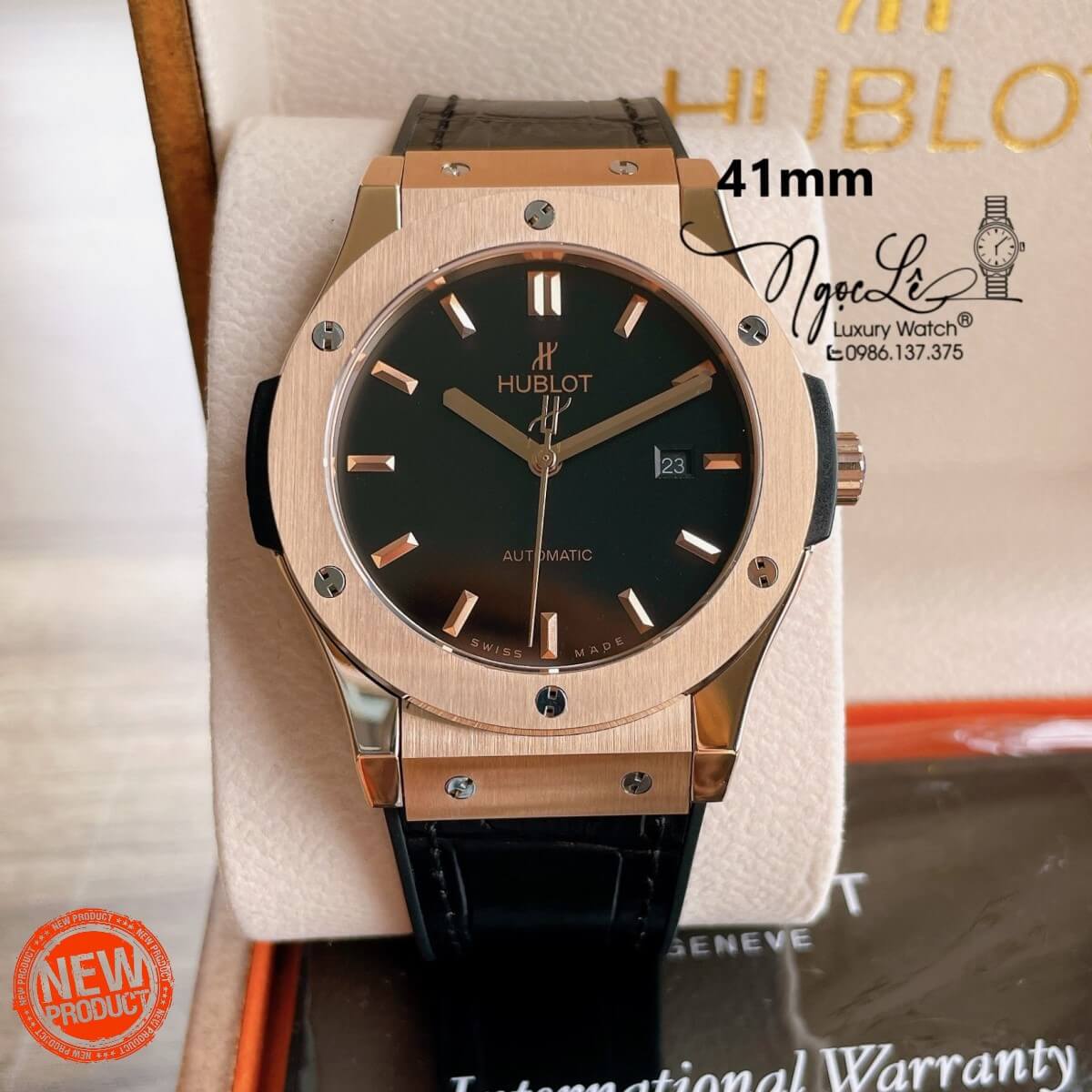 Đồng Hồ Nam Hublot Classic Fusion 42mm Dây Da Silicon Đen Vỏ Vàng Hồng