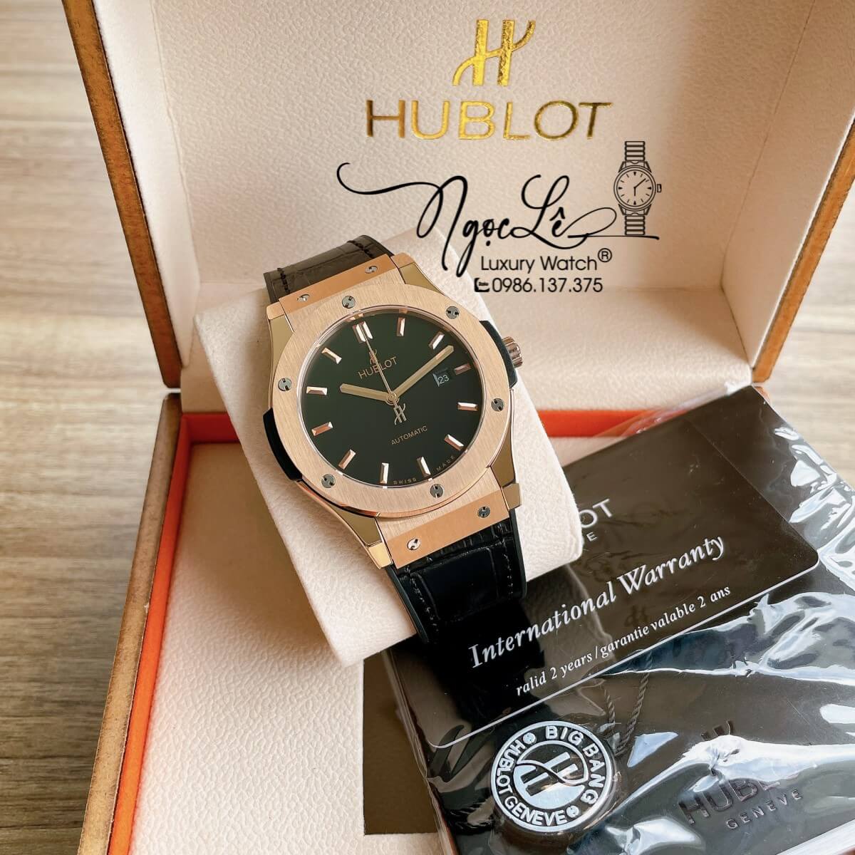 Đồng Hồ Nam Hublot Classic Fusion 42mm Dây Da Silicon Đen Vỏ Vàng Hồng