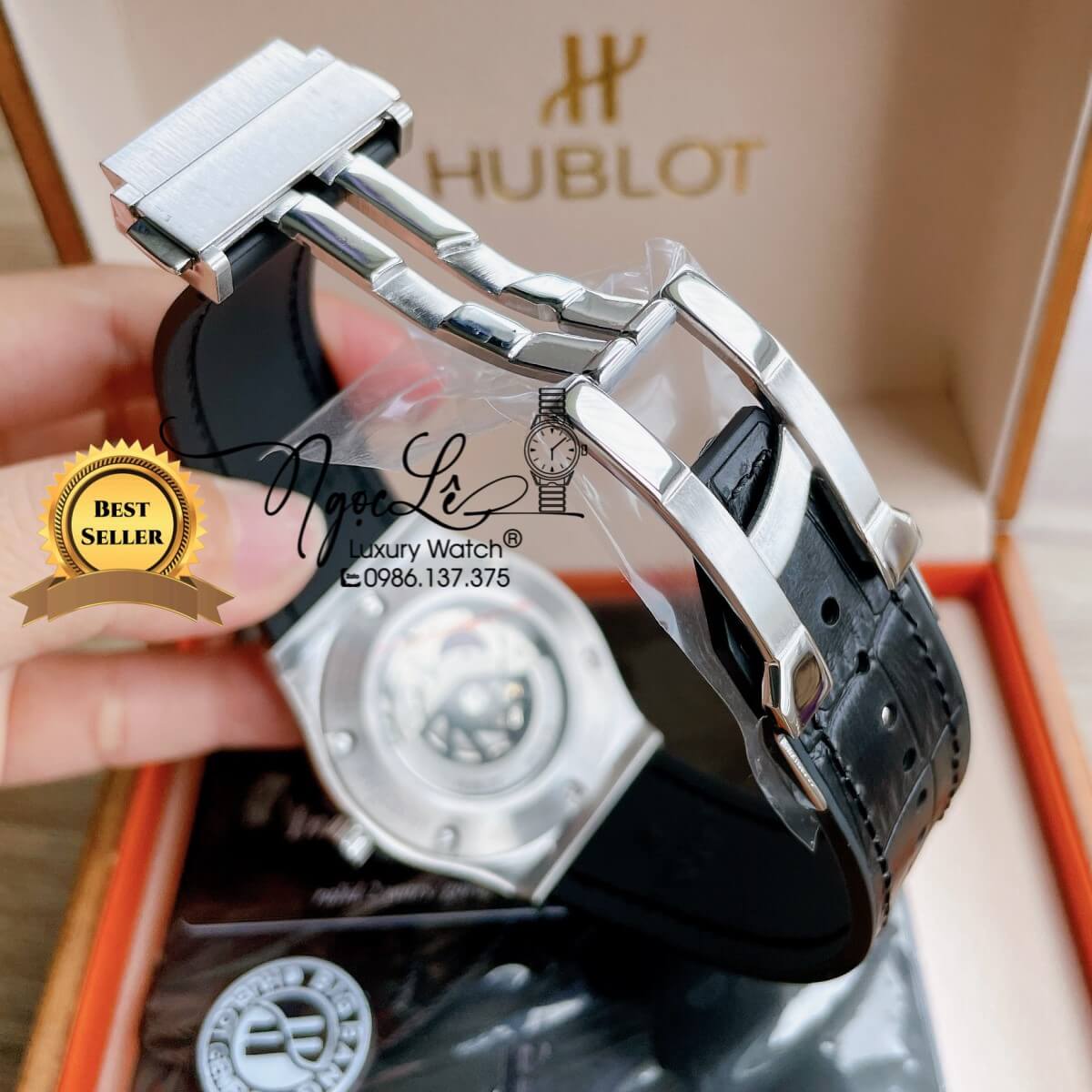 Đồng Hồ Nam Hublot Classic Fusion 42mm Dây Da Silicon Đen Mặt Trắng Vỏ Bạc