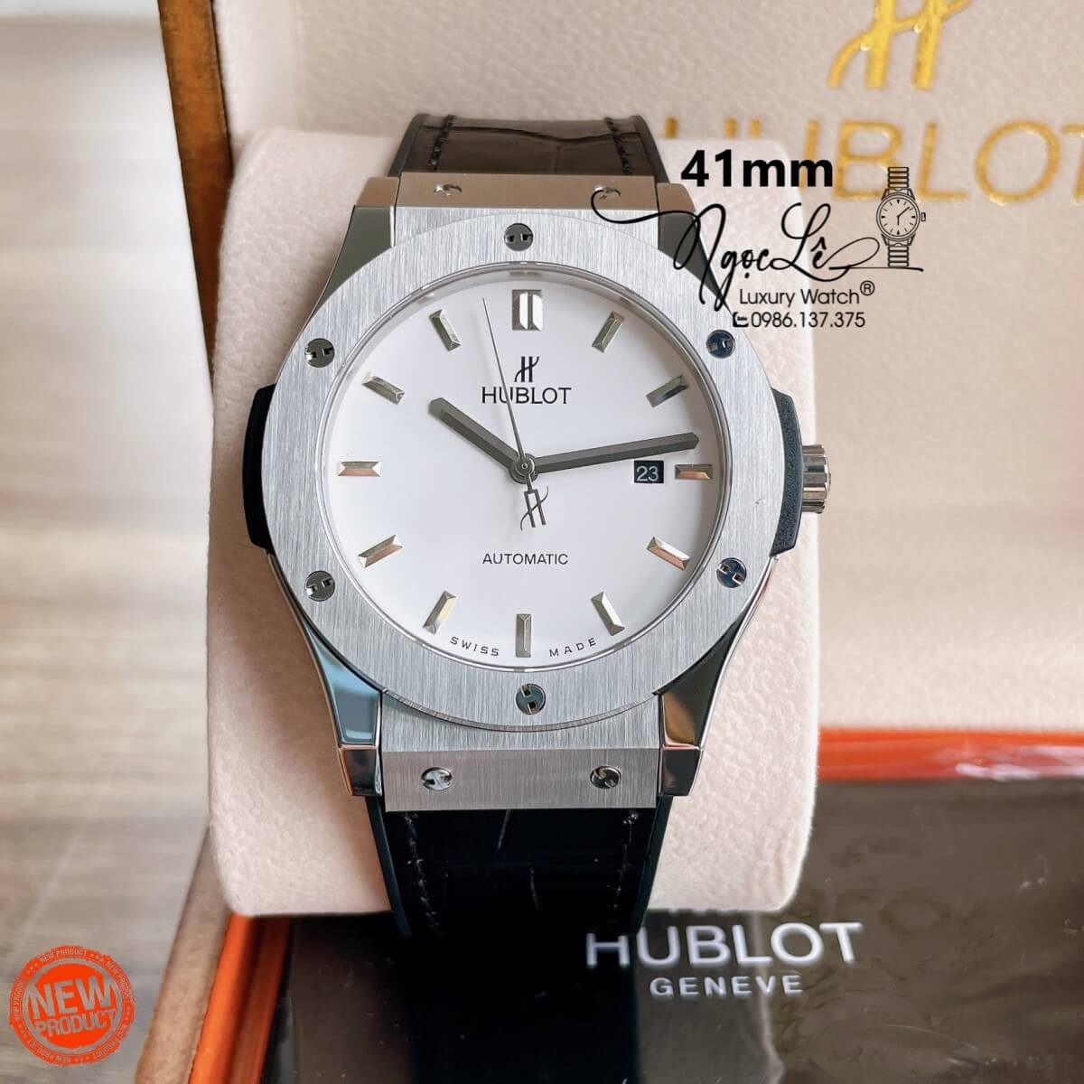 Đồng Hồ Nam Hublot Classic Fusion 42mm Dây Da Silicon Đen Mặt Trắng Vỏ Bạc