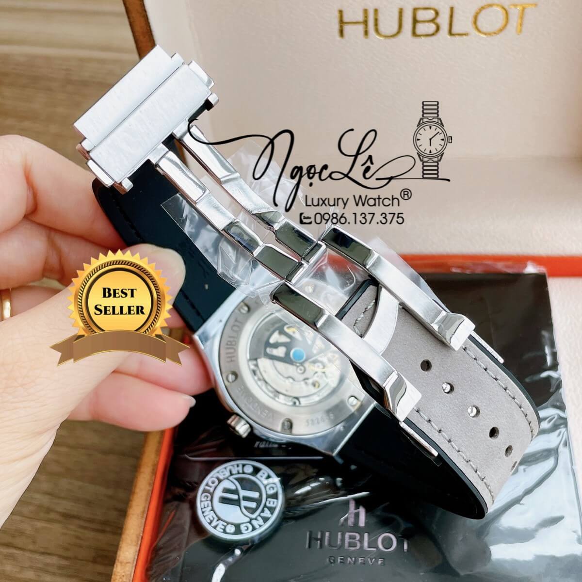 Đồng Hồ Nam Hublot Classic Fusion 42mm Dây Da Silicon Xám Vỏ Bạc Đính Đá