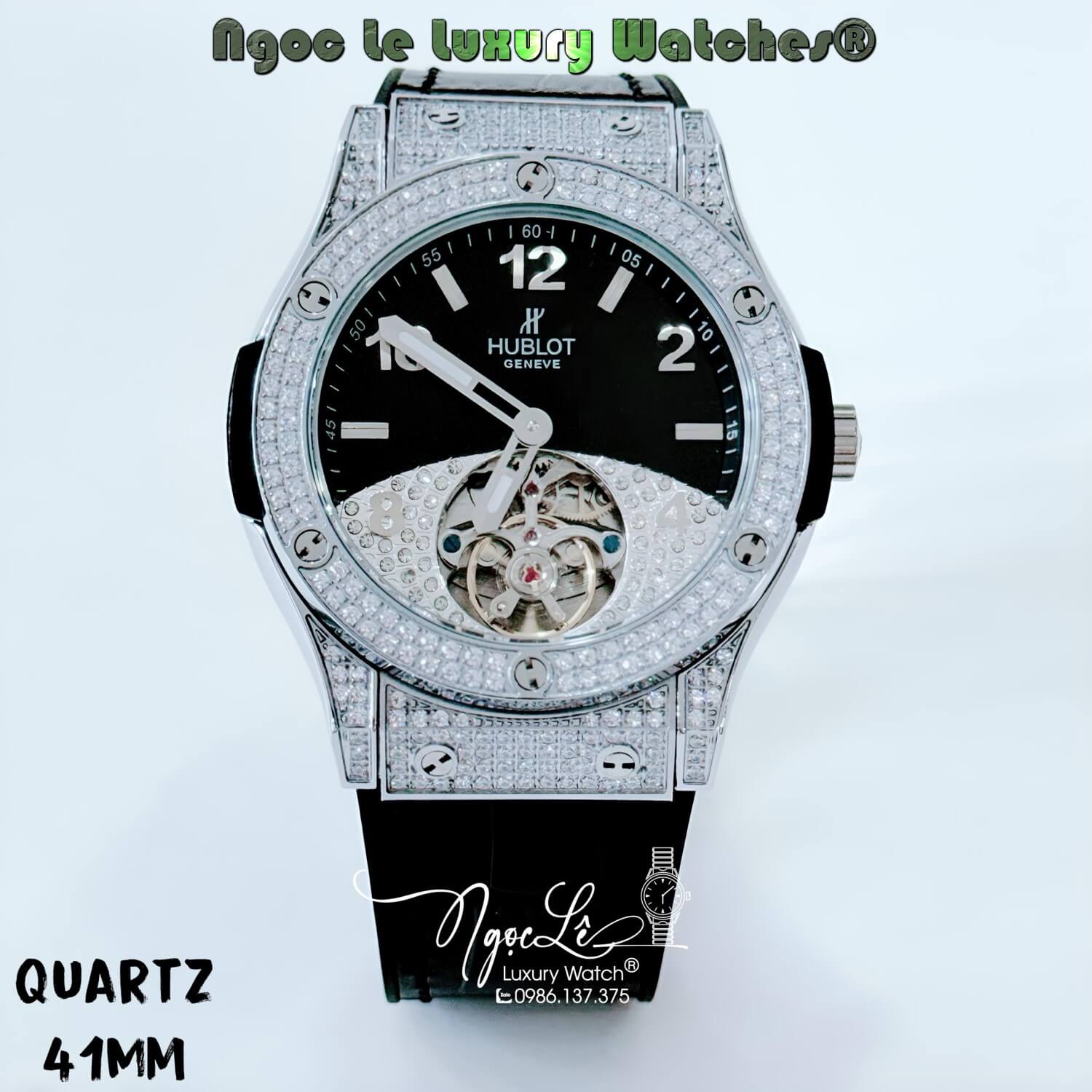 Đồng Hồ Nam Tự Động Hublot Tourbillon Big Bang Dây Da Silicon Đen Vỏ Silver Size 42mm