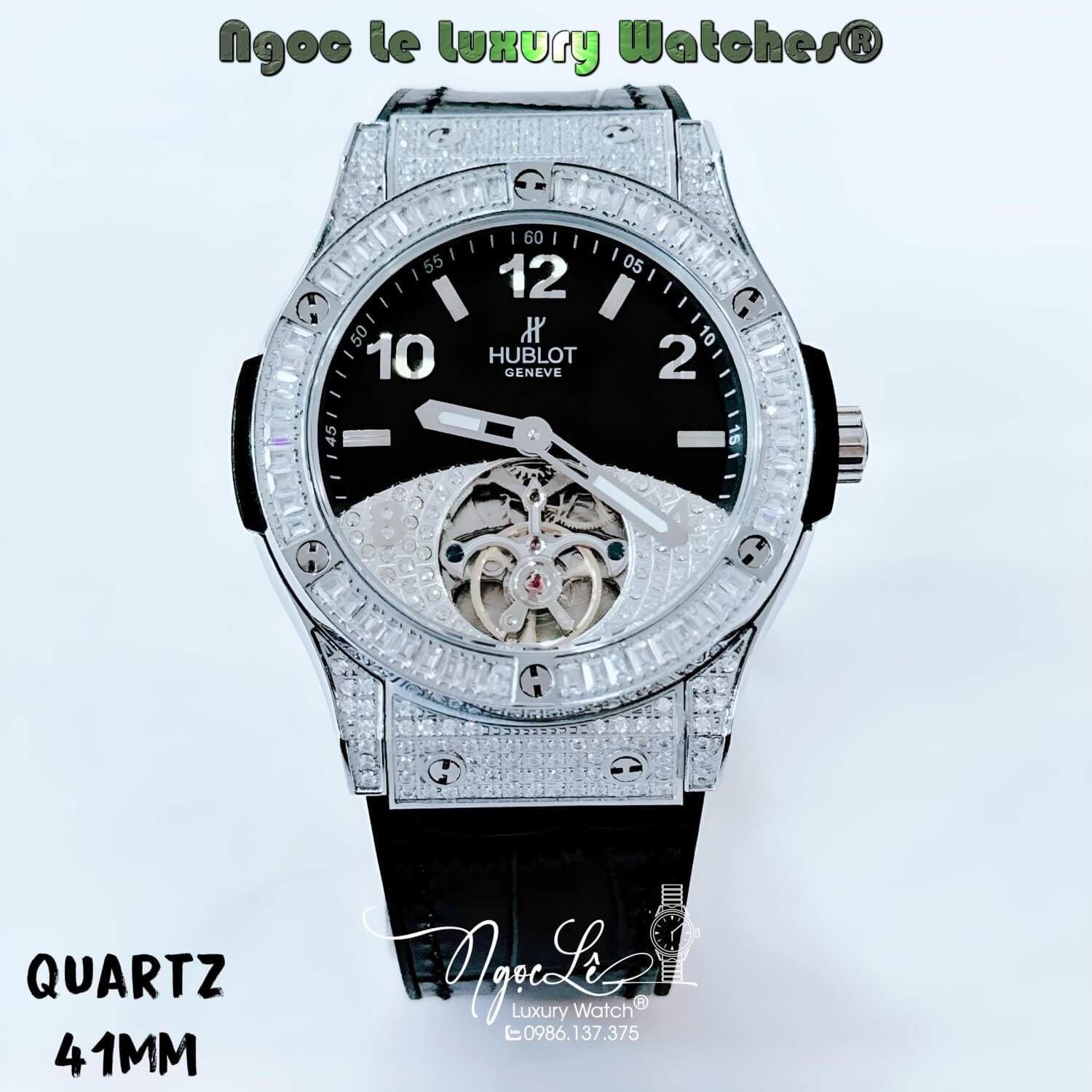 Đồng Hồ Nam Tự Động Hublot Tourbillon Big Bang Dây Da Silicon Đen Vỏ Silver Size 42mm