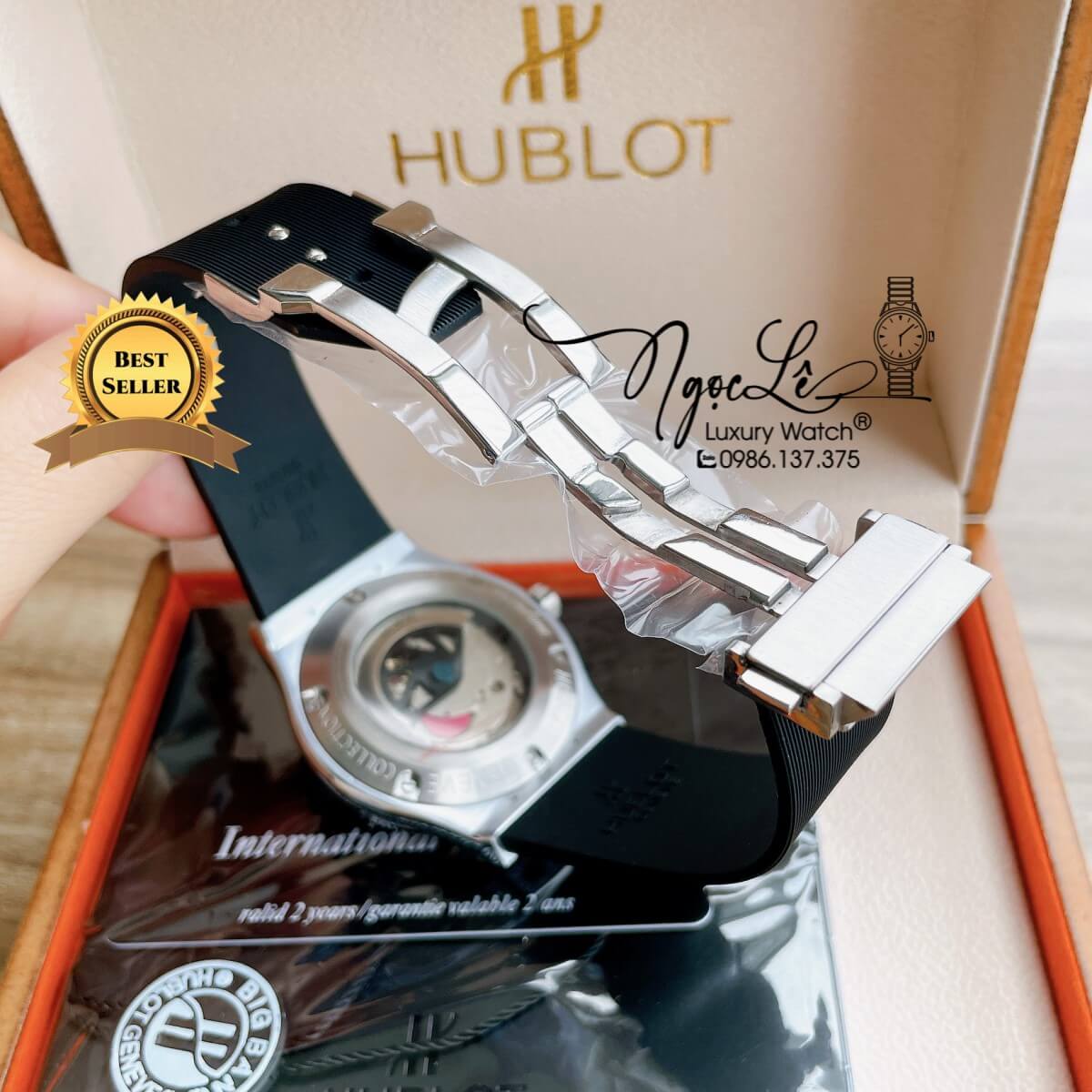 Đồng Hồ Nam Hublot Classic Fusion 42mm Dây Silicon Đen Vỏ Bạc Đính Đá Tròn