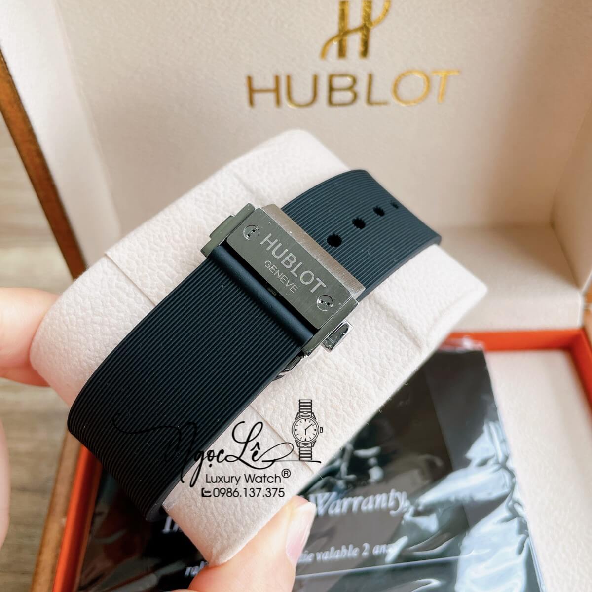 Đồng Hồ Hublot Automatic Nam Lộ Cơ Size 42mm Dây Silicon Đen Vỏ Thép Bạc