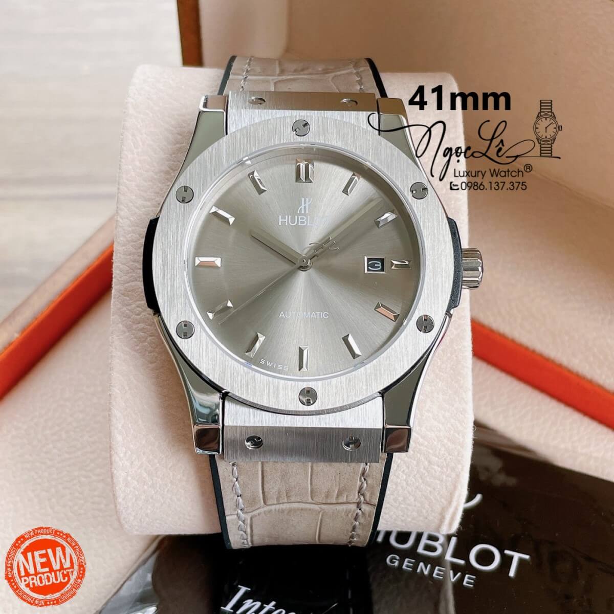 Đồng Hồ Nam Hublot Classic Fusion 42mm Dây Da Silicon Xám Mặt Xám Vỏ Bạc