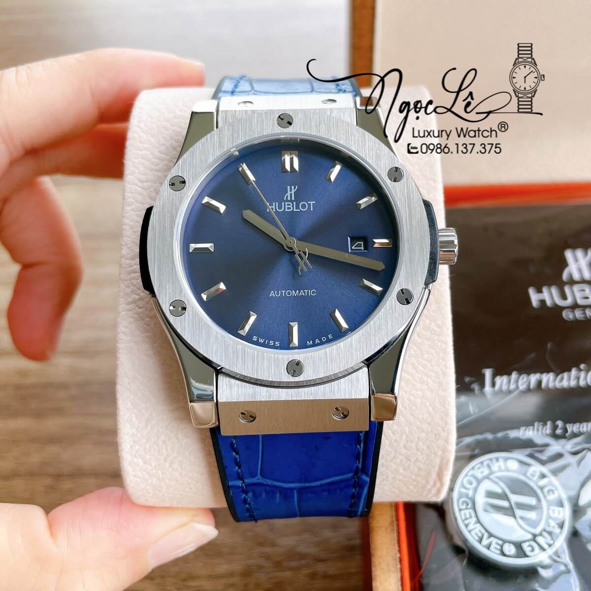 Đồng Hồ Nam Hublot Classic Fusion 42mm Dây Da Silicon Xanh Mặt Xanh Vỏ Bạc