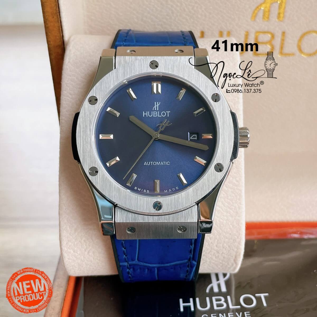 Đồng Hồ Nam Hublot Classic Fusion 42mm Dây Da Silicon Xanh Mặt Xanh Vỏ Bạc