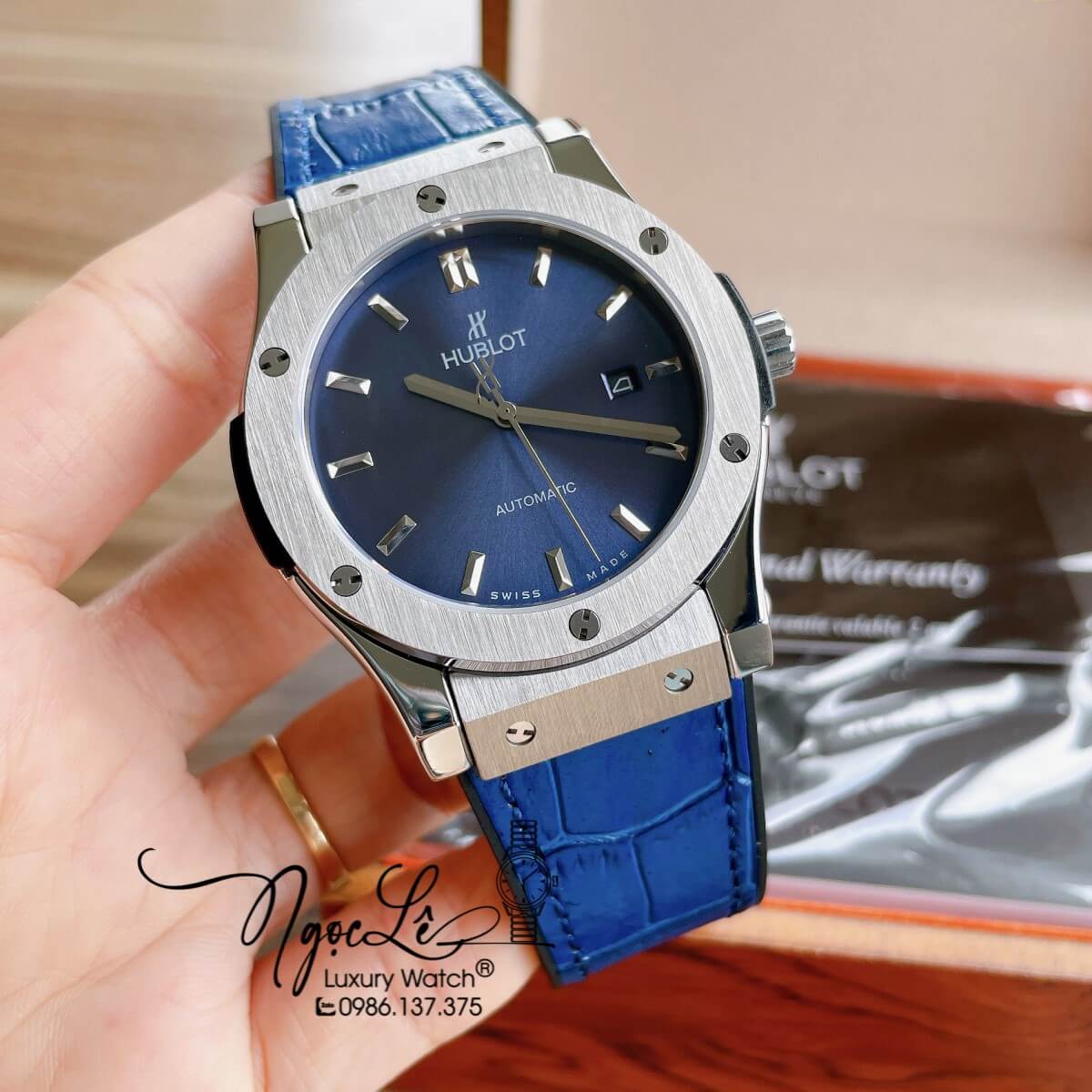 Đồng Hồ Nam Hublot Classic Fusion 42mm Dây Da Silicon Xanh Mặt Xanh Vỏ Bạc