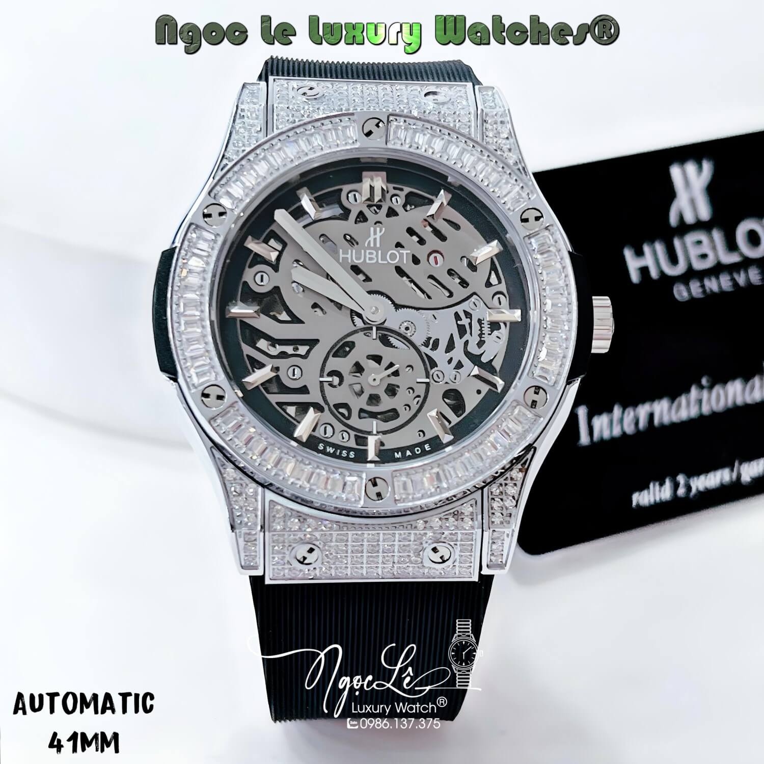 Đồng Hồ Nam Tự Động Hublot Classic Fusion Dây Da Silicon Đen Vỏ Silver Size 41mm