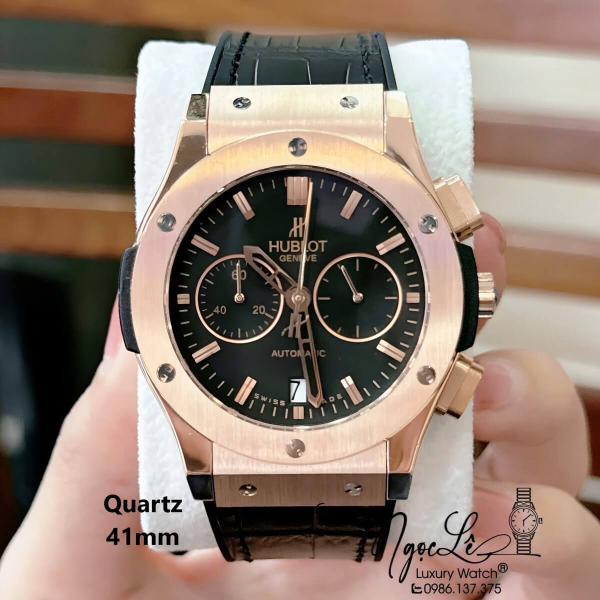 Đồng Hồ Nam Hublot Classic Fusion King Dây Da Silicon Đen Vỏ Rose Size 41mm - Quartz Japan