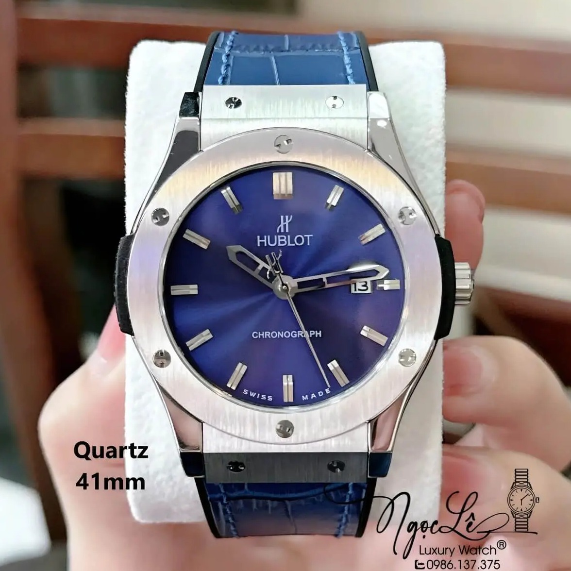 Đồng Hồ Nam Hublot Classic Fusion Dây Da Silicon Màu Xanh Dương Size 41mm