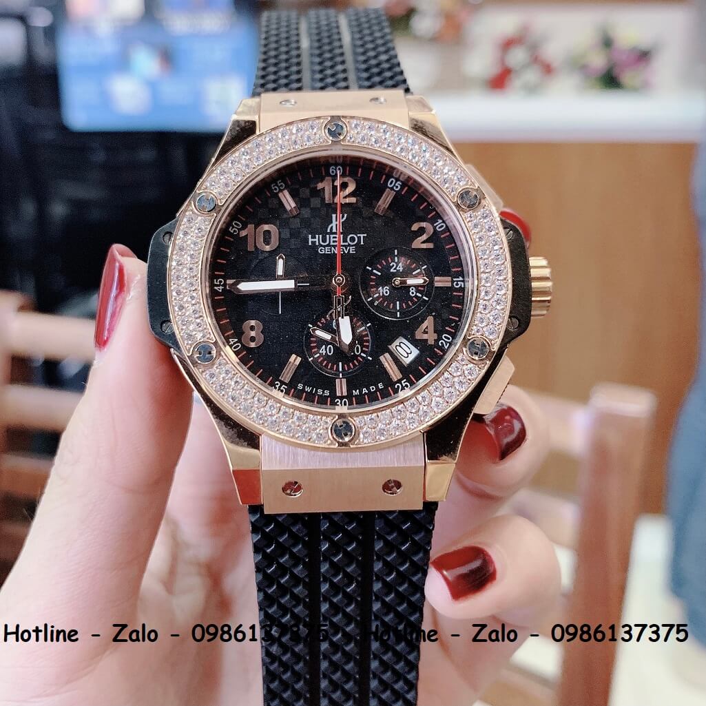 Đồng Hồ Hublot Big Bang Diamonds Nam Silicon Đen 44mm