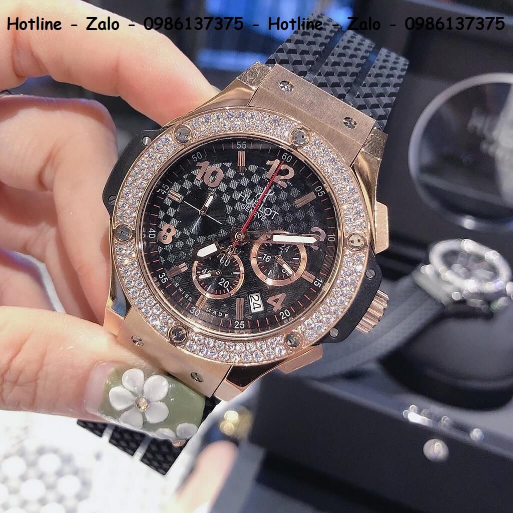 Đồng Hồ Hublot Big Bang Diamonds Nam Silicon Đen Rose Gold 44mm