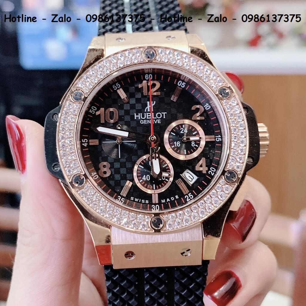 Đồng Hồ Hublot Big Bang Diamonds Nam Silicon Đen Rose Gold 44mm