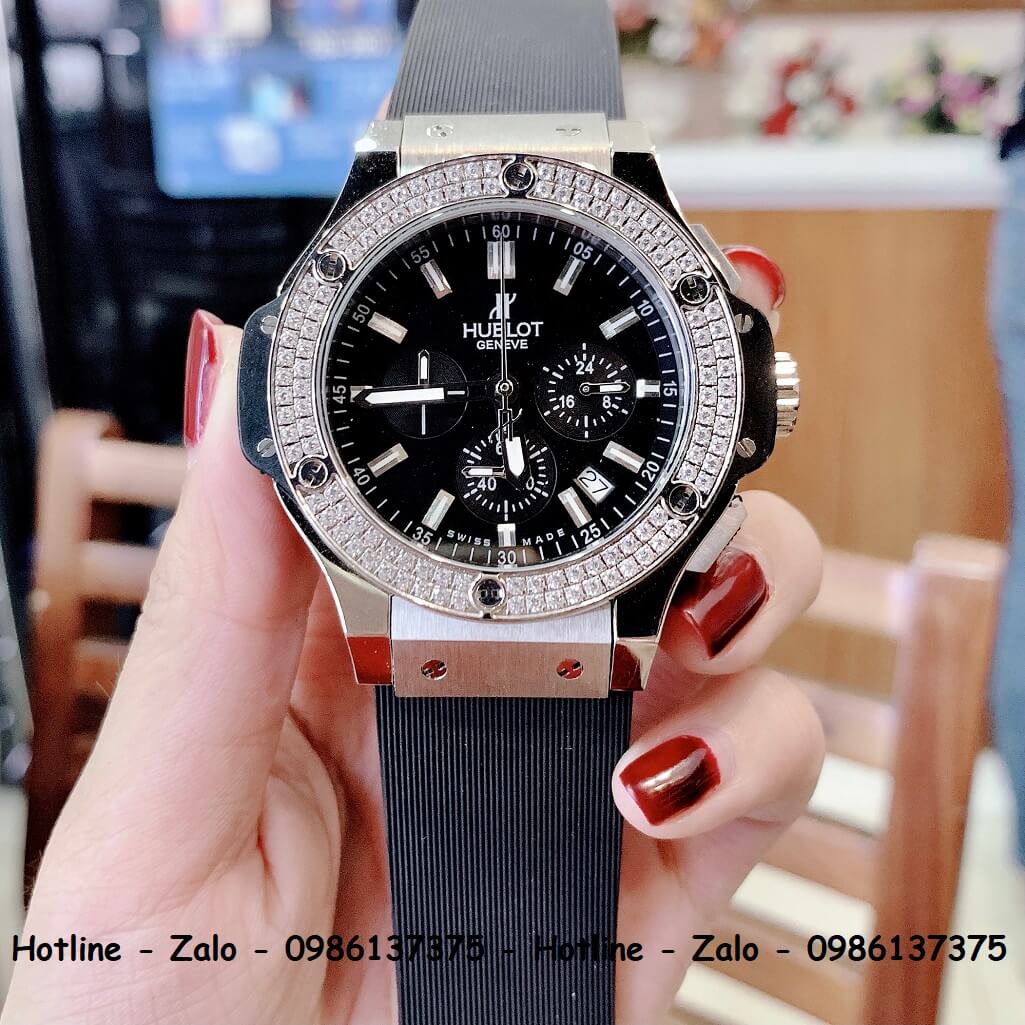 Đồng Hồ Hublot Big Bang Diamonds Nam Silicon Đen Silver 44mm