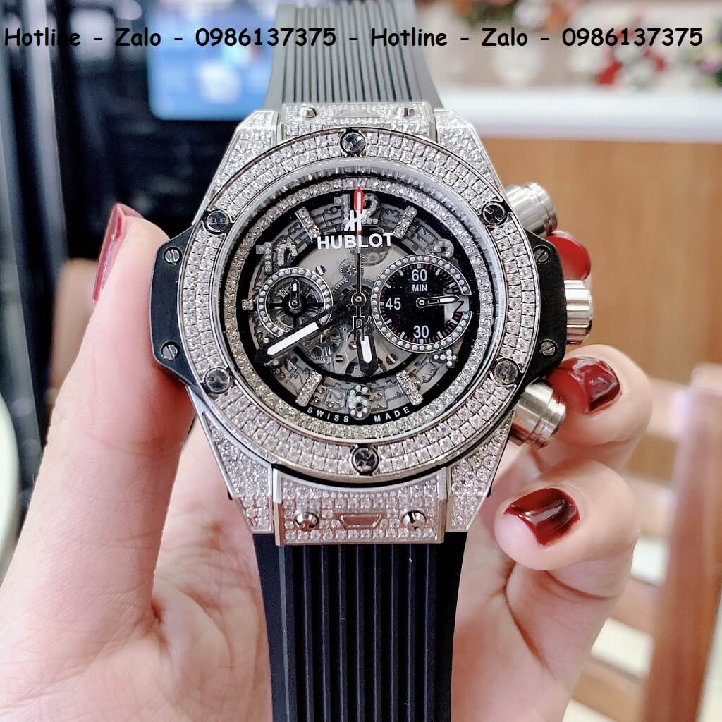 Đồng Hồ Hublot Big Bang Jewellery Nam Silicon Đen 44mm