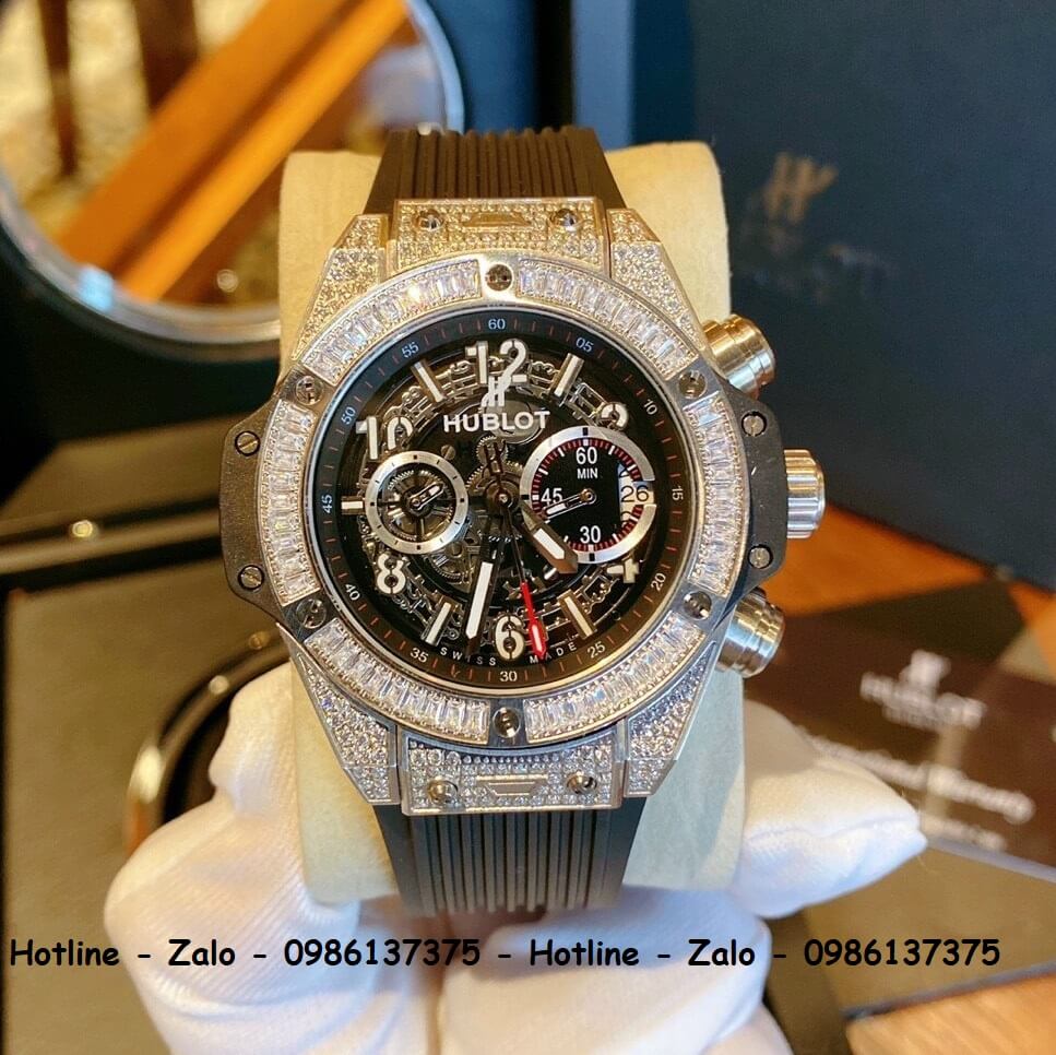 Đồng Hồ Hublot Big Bang Jewellery Silicon Đen Vỏ Silver 44mm