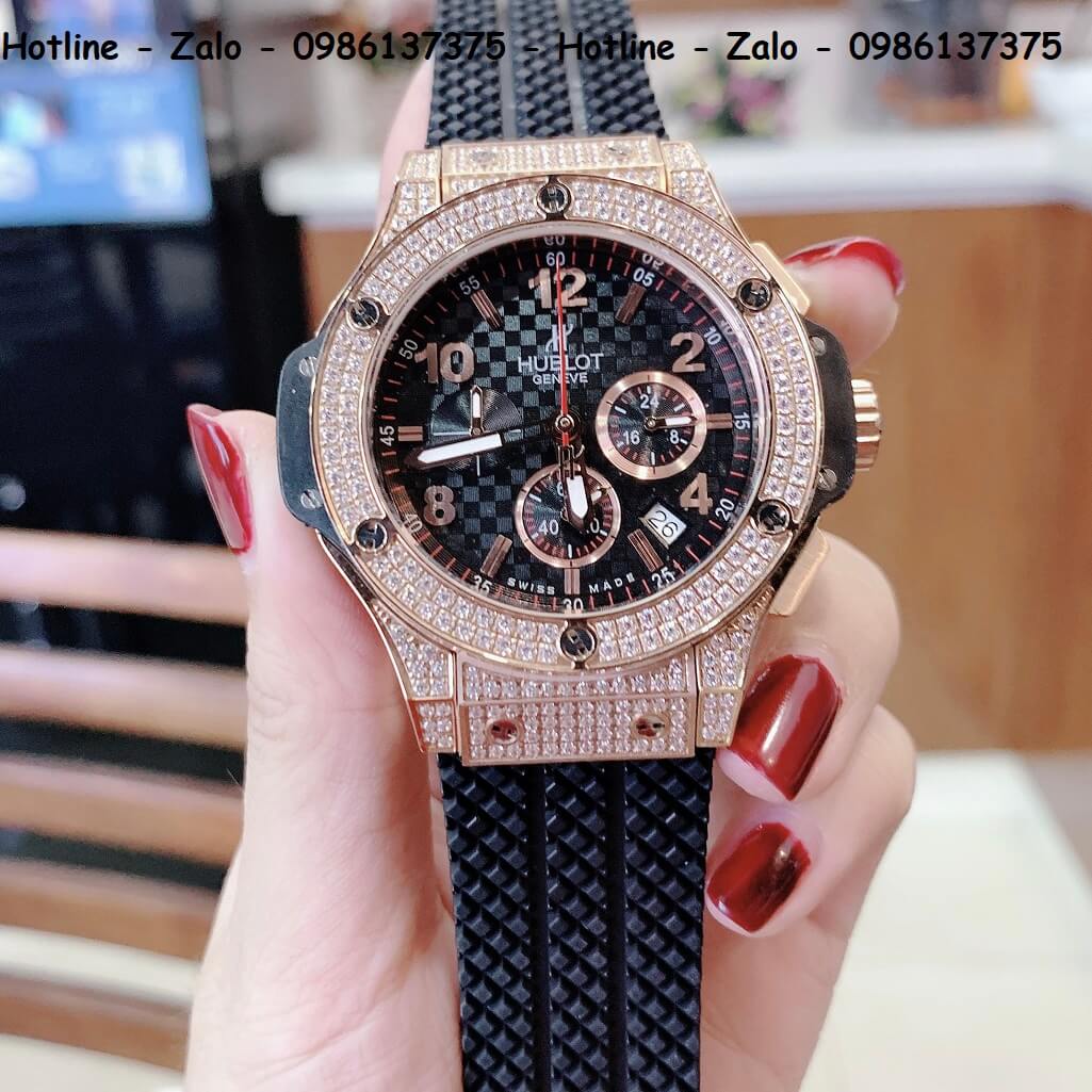 Đồng Hồ Hublot Big Bang Diamonds Nam Silicon Đen 44mm