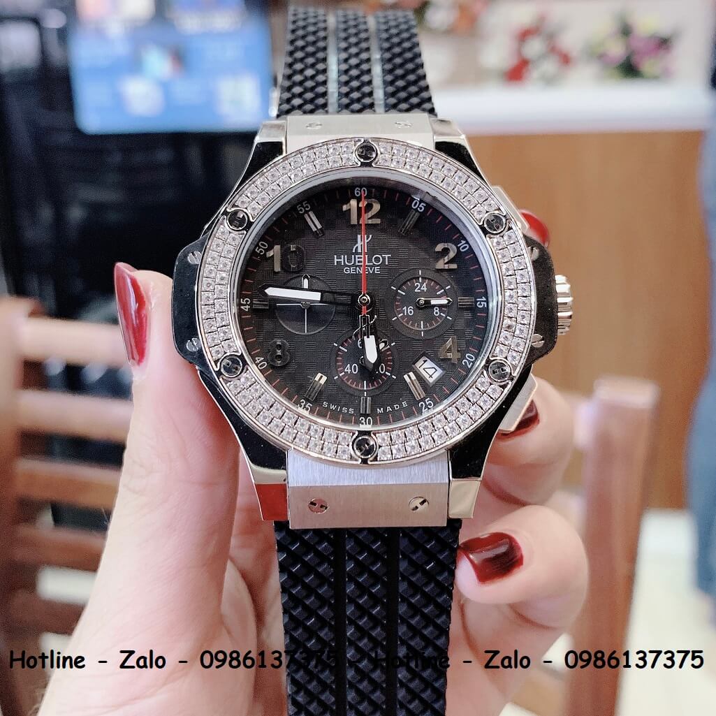 Đồng Hồ Hublot Big Bang Diamonds Silicon Đen Silver 44mm