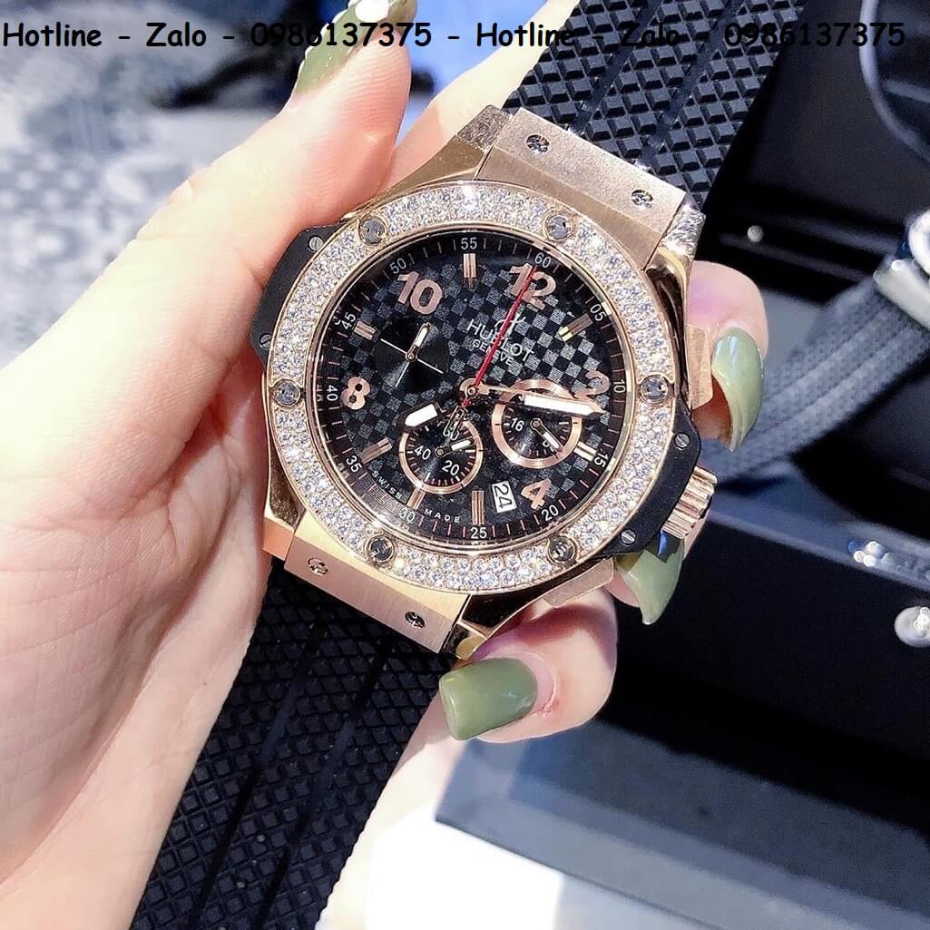 Đồng Hồ Hublot Big Bang Diamonds Nam Silicon Đen Rose Gold 44mm