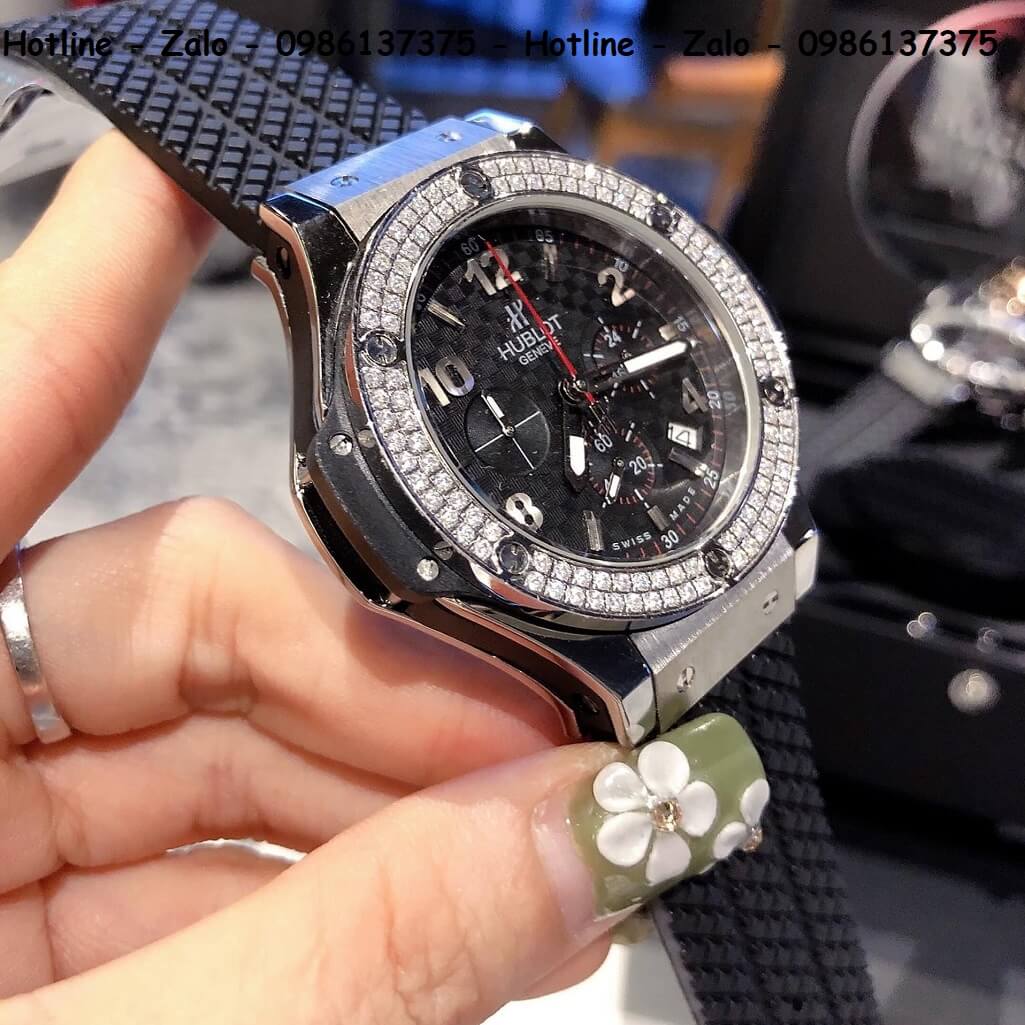 Đồng Hồ Hublot Big Bang Diamonds Silicon Đen Silver 44mm