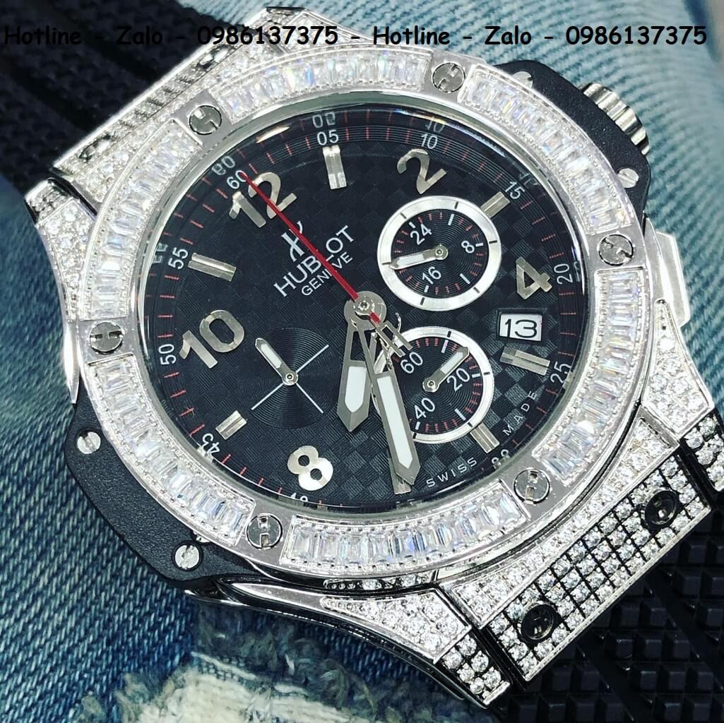 Đồng Hồ Hublot Big Bang Diamonds Siêu Cấp Silicon Đen Silver 44mm