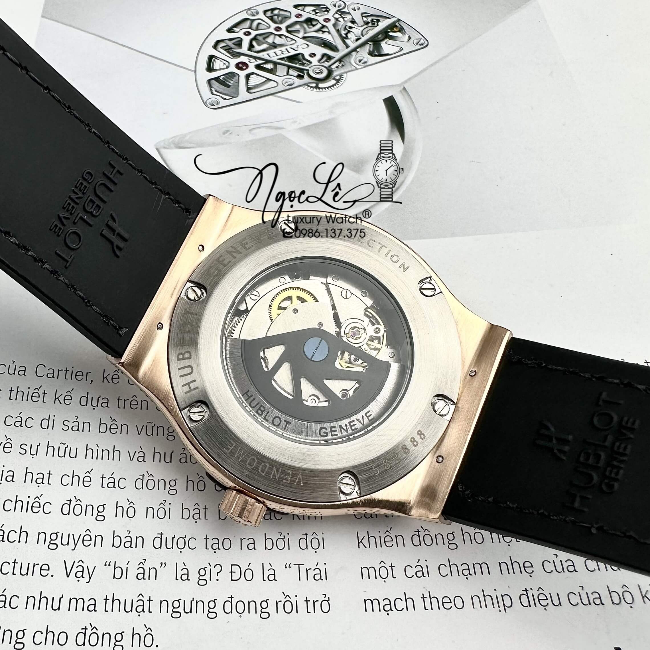 Đồng Hồ Nam Hublot Classic Fusion Tự Động Dây Da Silicon Xanh Dương Vỏ Rose Size 42mm