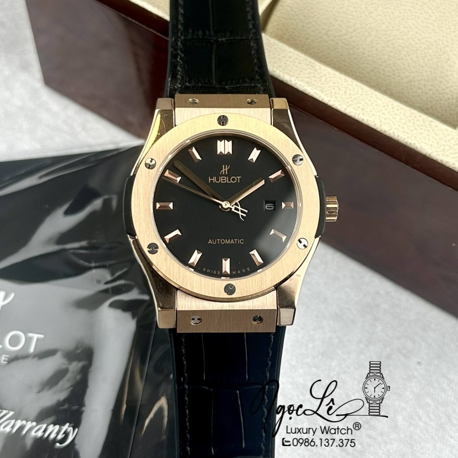 Đồng Hồ Nam Hublot Classic Fusion Tự Động Dây Da Silicon Đen Vỏ Rose Size 42mm