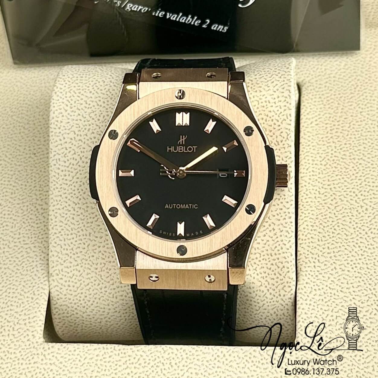 Đồng Hồ Nam Hublot Classic Fusion Tự Động Dây Da Silicon Đen Vỏ Rose Size 42mm