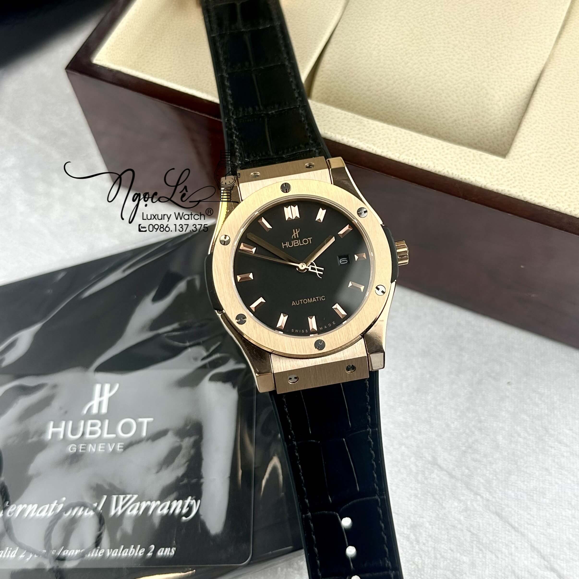 Đồng Hồ Nam Hublot Classic Fusion Tự Động Dây Da Silicon Đen Vỏ Rose Size 42mm