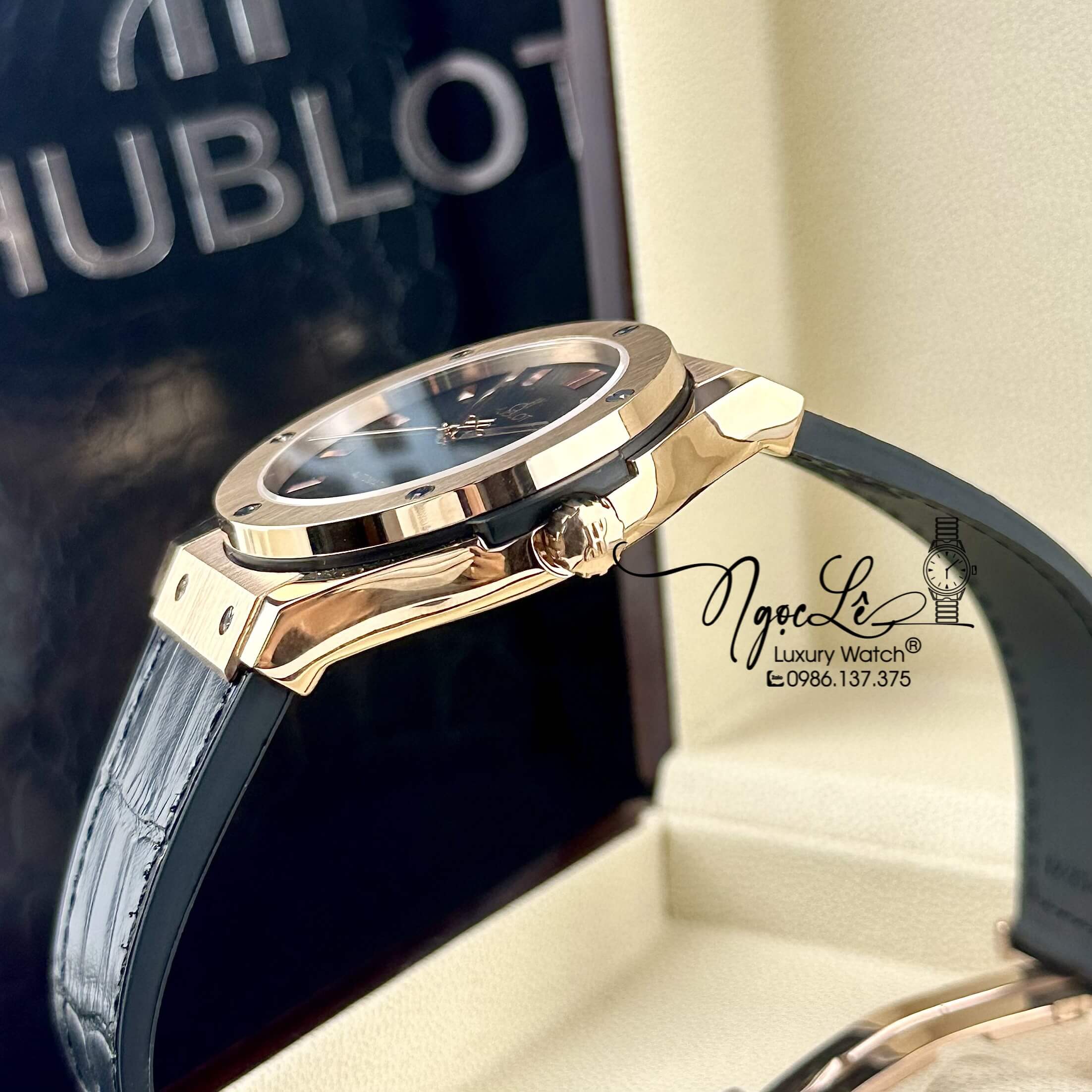 Đồng Hồ Nam Hublot Classic Fusion Tự Động Dây Da Silicon Đen Vỏ Rose Size 42mm