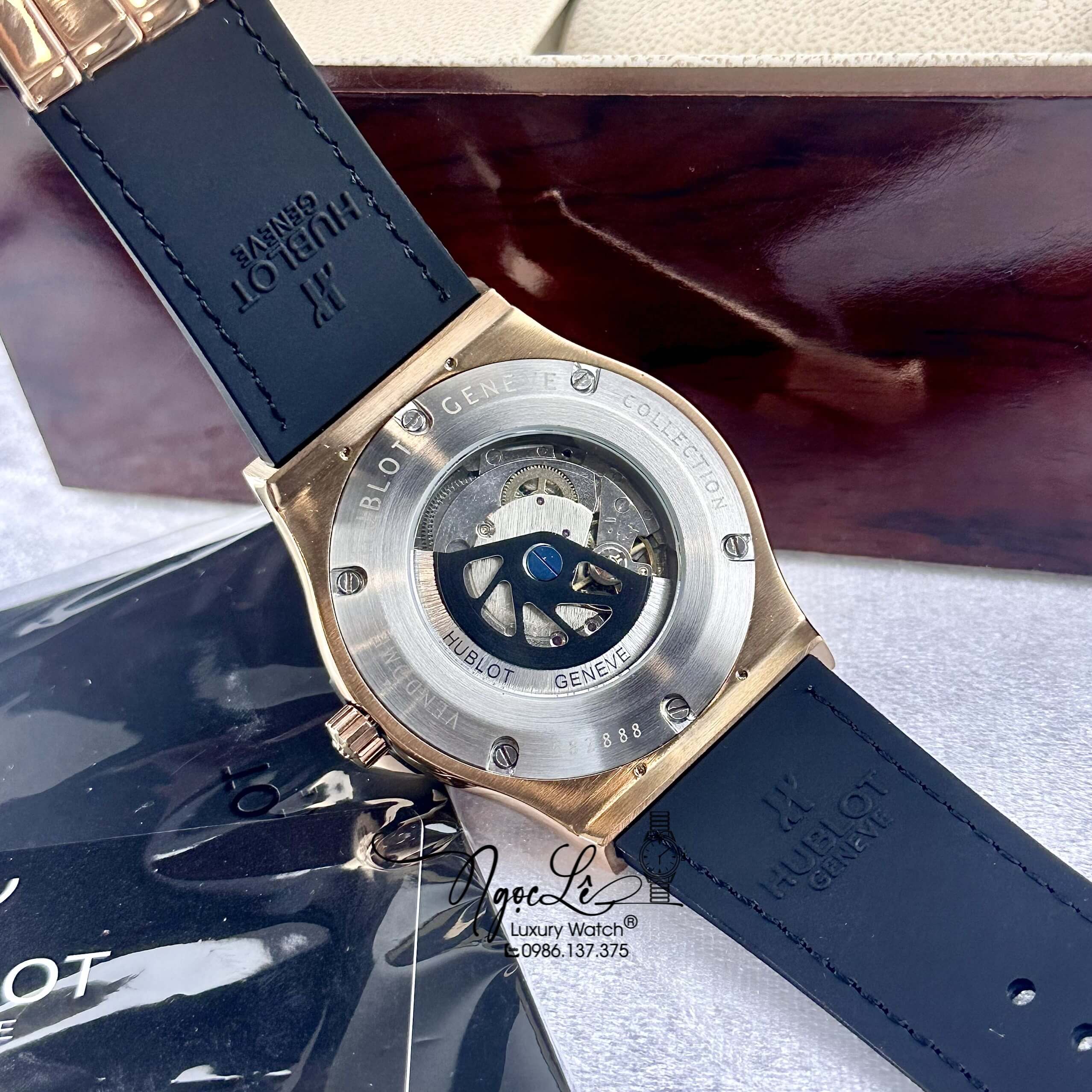 Đồng Hồ Nam Hublot Classic Fusion Tự Động Dây Da Silicon Đen Vỏ Rose Size 42mm