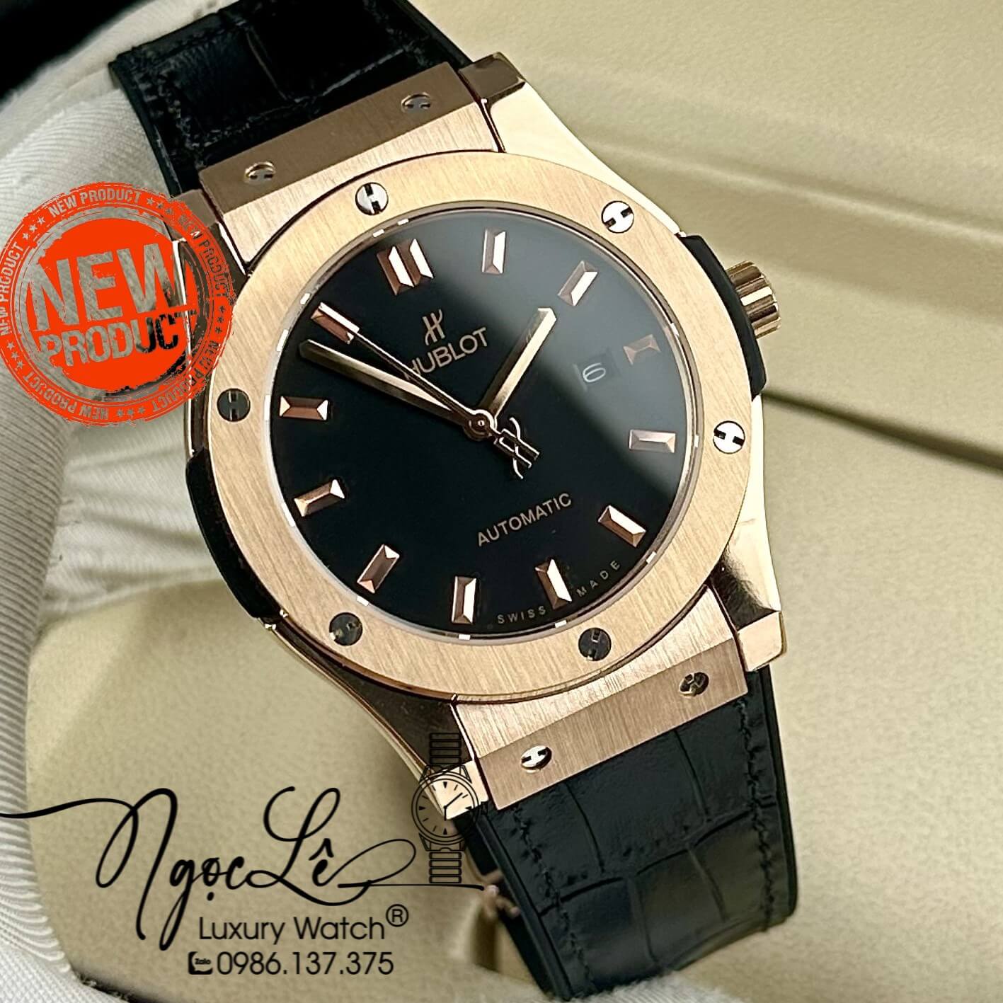 Đồng Hồ Nam Hublot Classic Fusion Tự Động Dây Da Silicon Đen Vỏ Rose Size 42mm