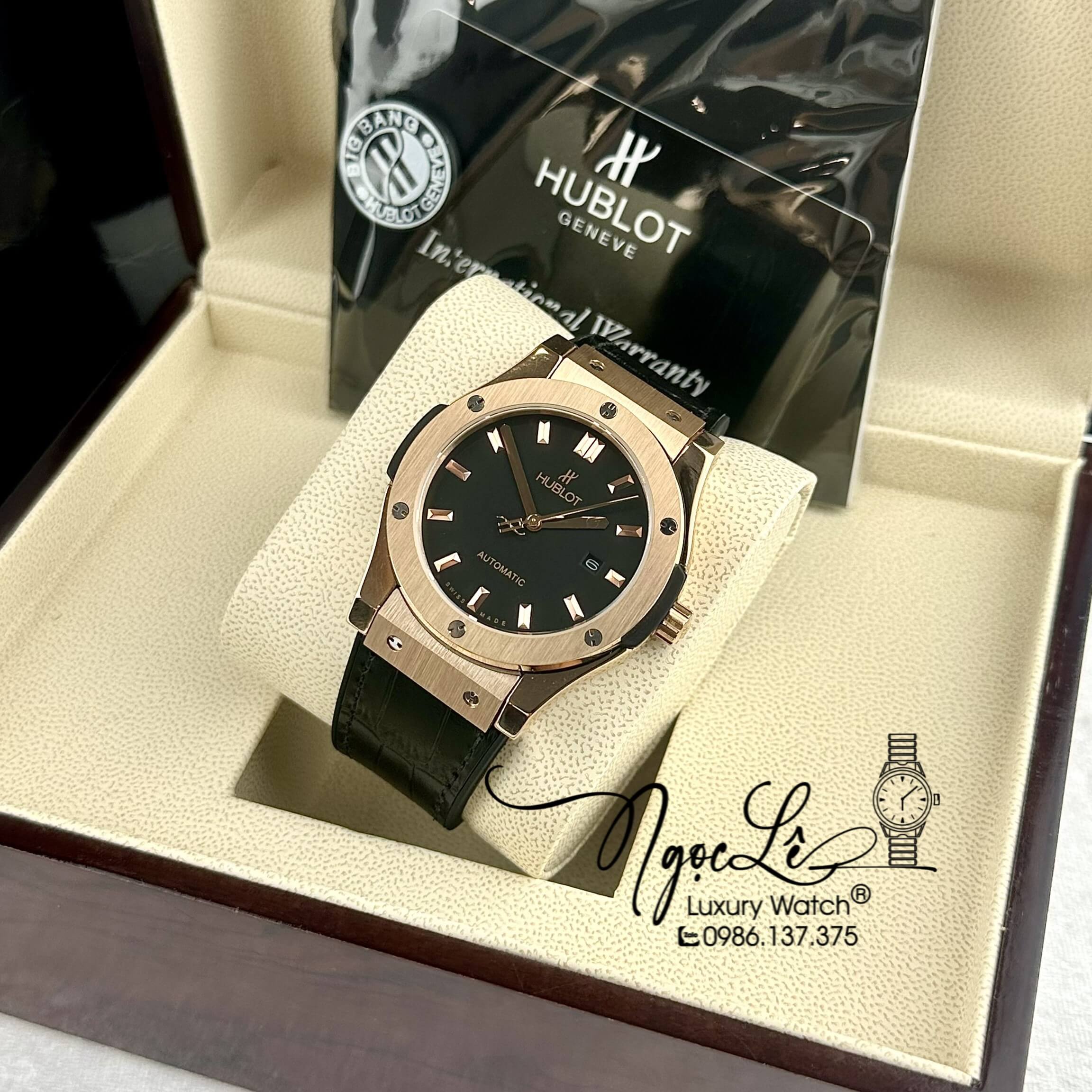 Đồng Hồ Nam Hublot Classic Fusion Tự Động Dây Da Silicon Đen Vỏ Rose Size 42mm