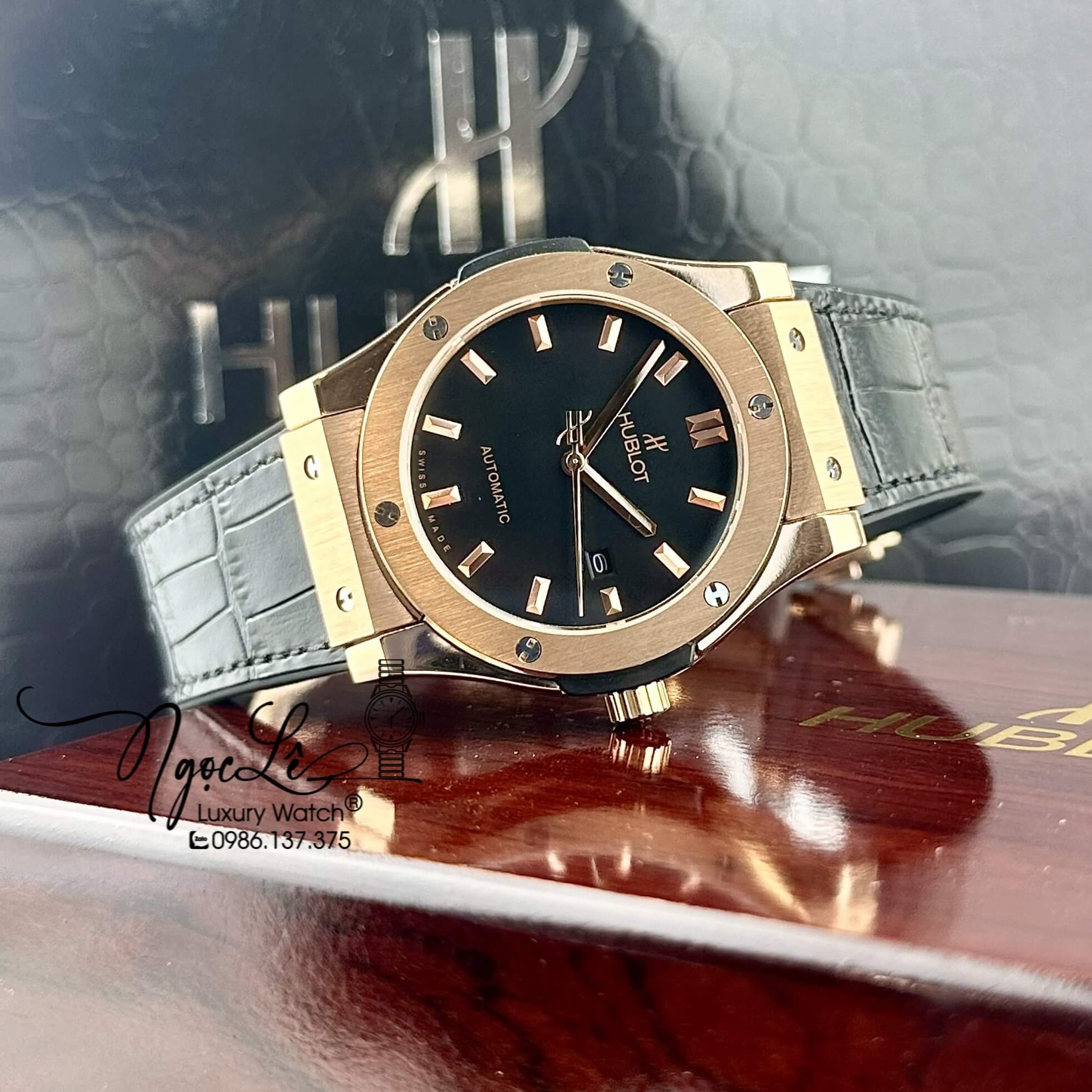 Đồng Hồ Nam Hublot Classic Fusion Tự Động Dây Da Silicon Đen Vỏ Rose Size 42mm