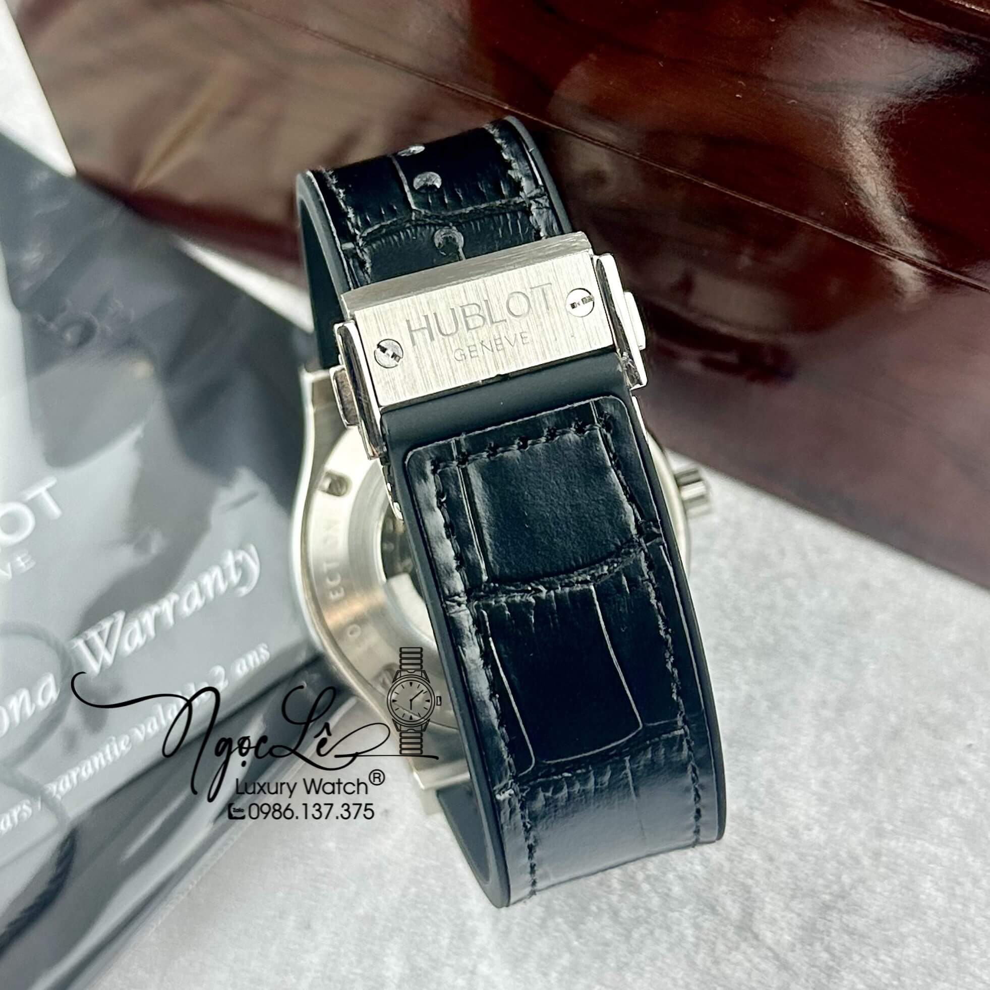 Đồng Hồ Nam Hublot Classic Fusion Tự Động Dây Da Silicon Đen Vỏ Bạc Size 42mm