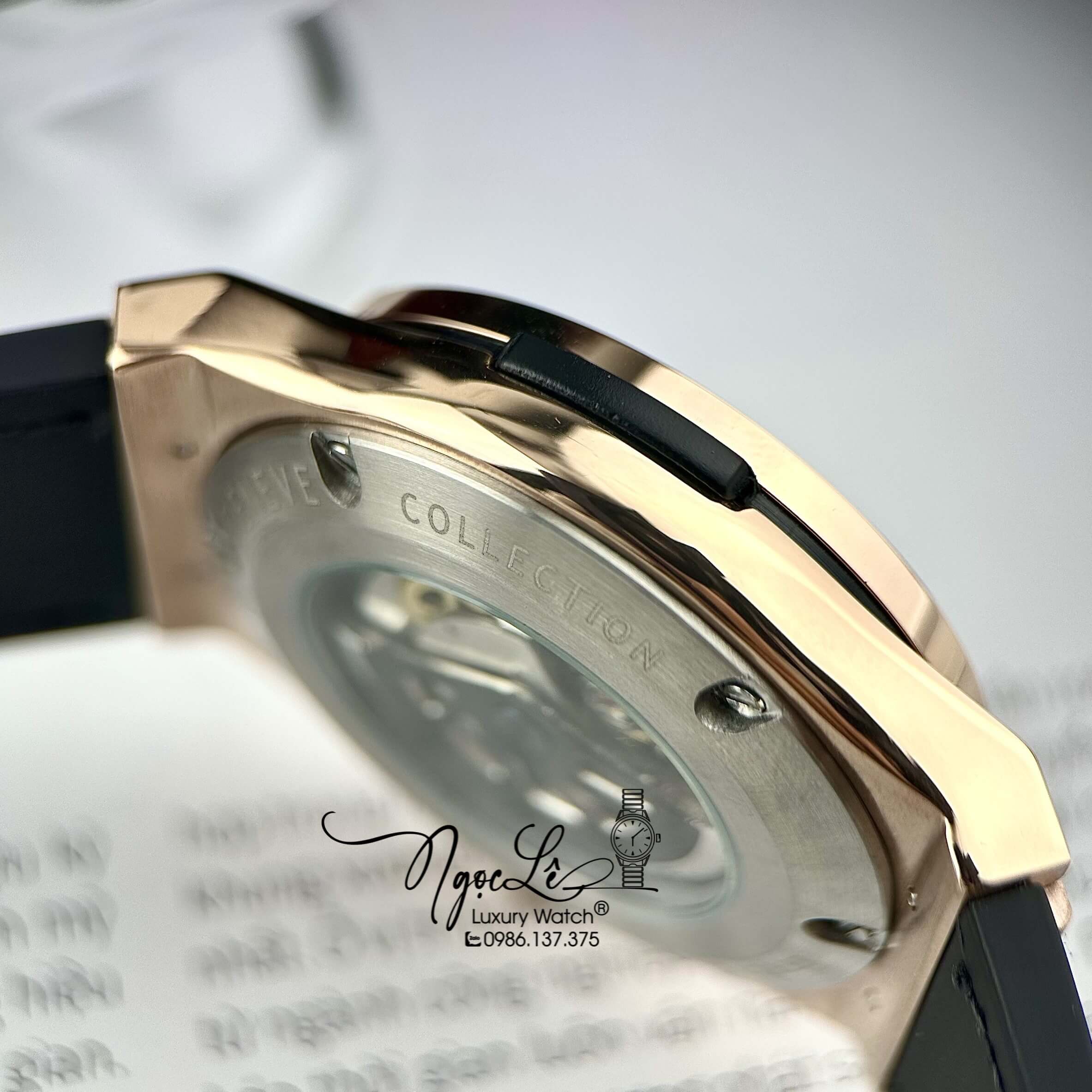 Đồng Hồ Nam Hublot Classic Fusion Tự Động Dây Da Silicon Xanh Dương Vỏ Rose Size 42mm