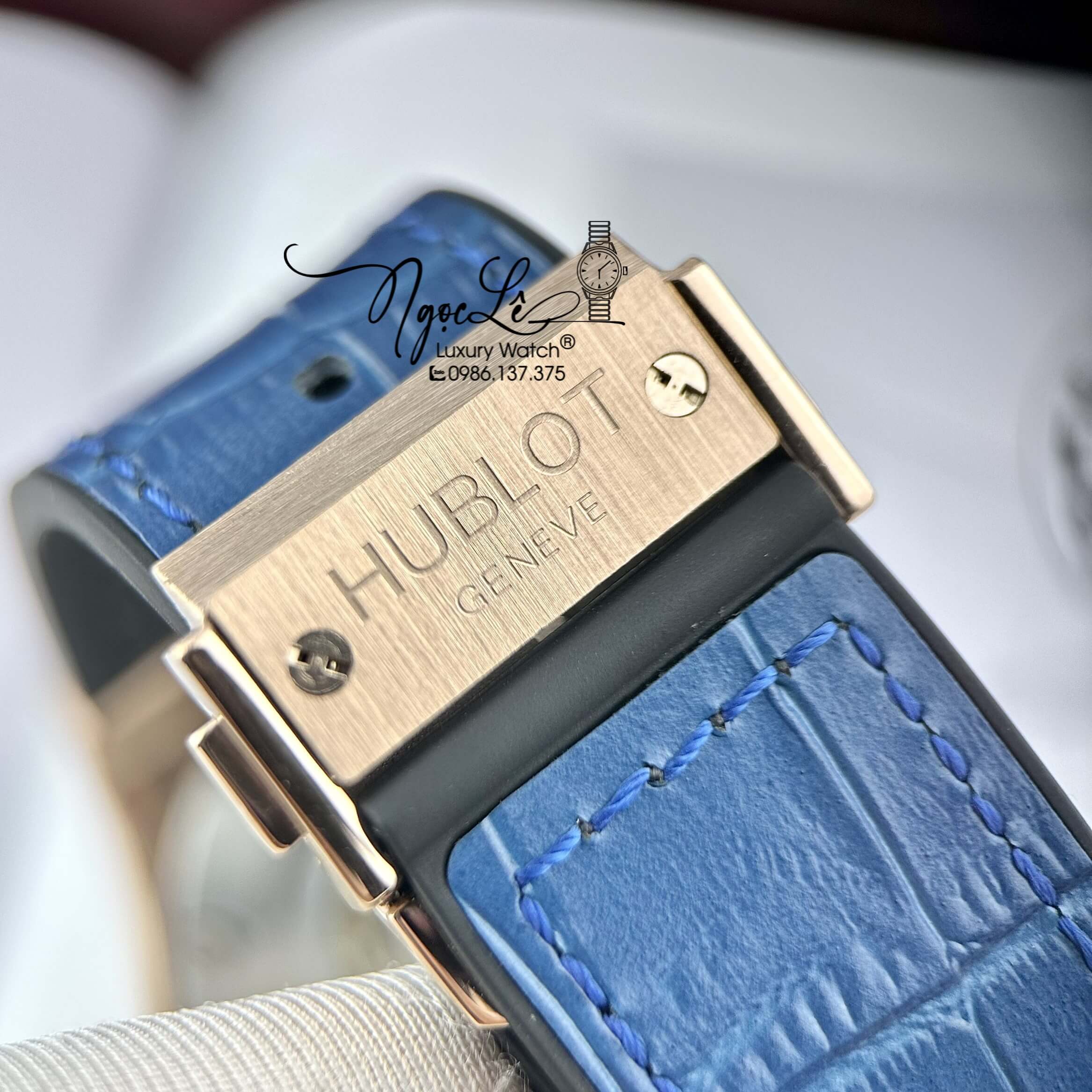 Đồng Hồ Nam Hublot Classic Fusion Tự Động Dây Da Silicon Xanh Dương Vỏ Rose Size 42mm