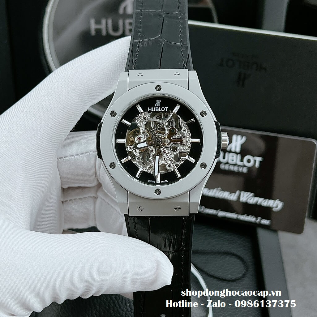 Đồng Hồ Hublot Automatic Nam Lộ Máy Dây Da Silicon Đen 42mm