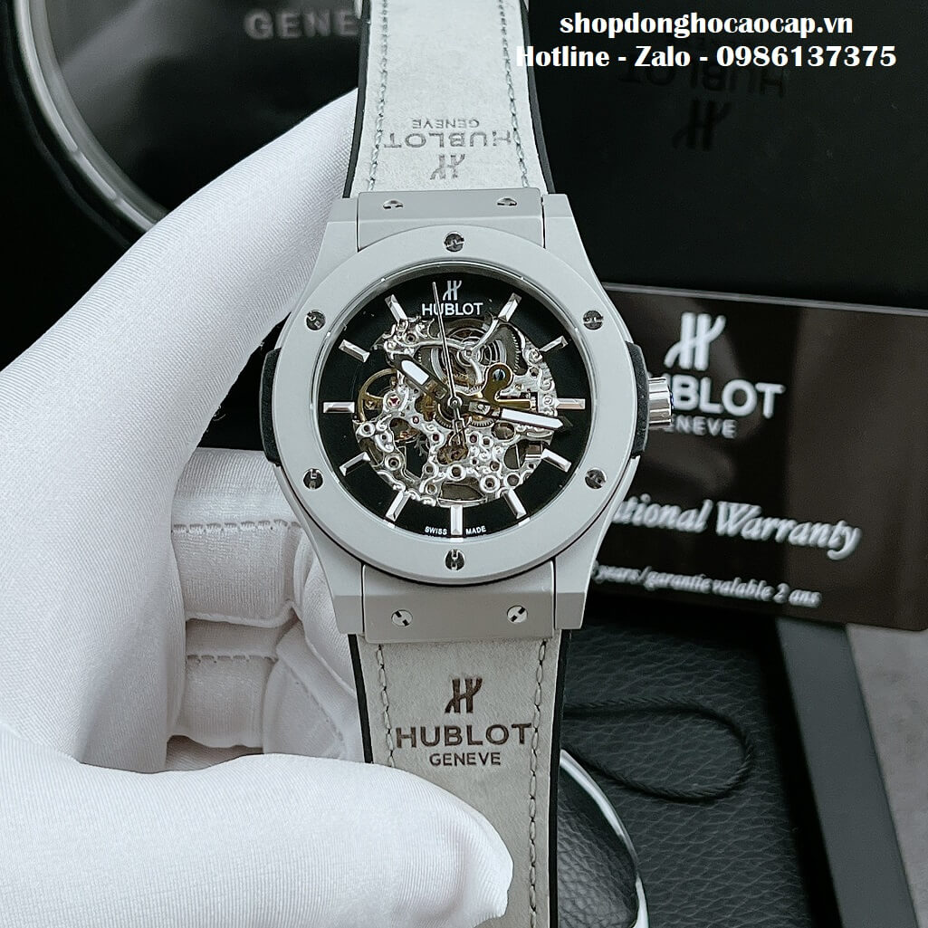 Đồng Hồ Hublot Automatic Nam Lộ Máy Dây Da Silicon Xám 42mm