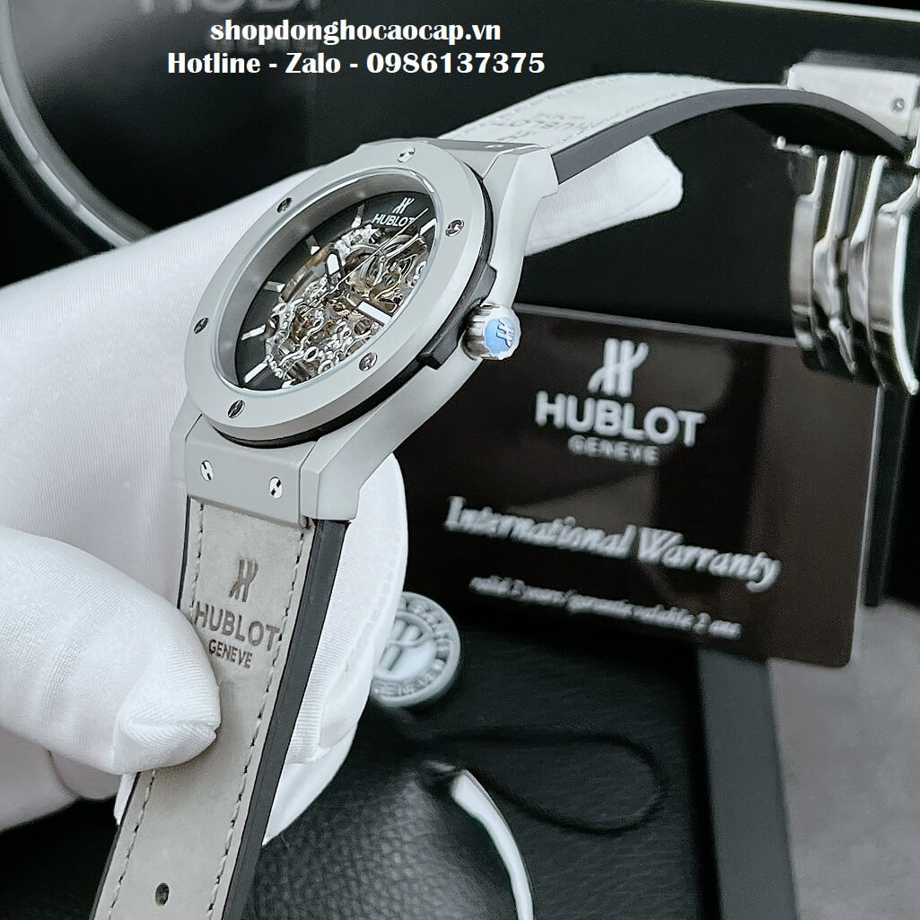 Đồng Hồ Hublot Automatic Nam Lộ Máy Dây Da Silicon Xám 42mm