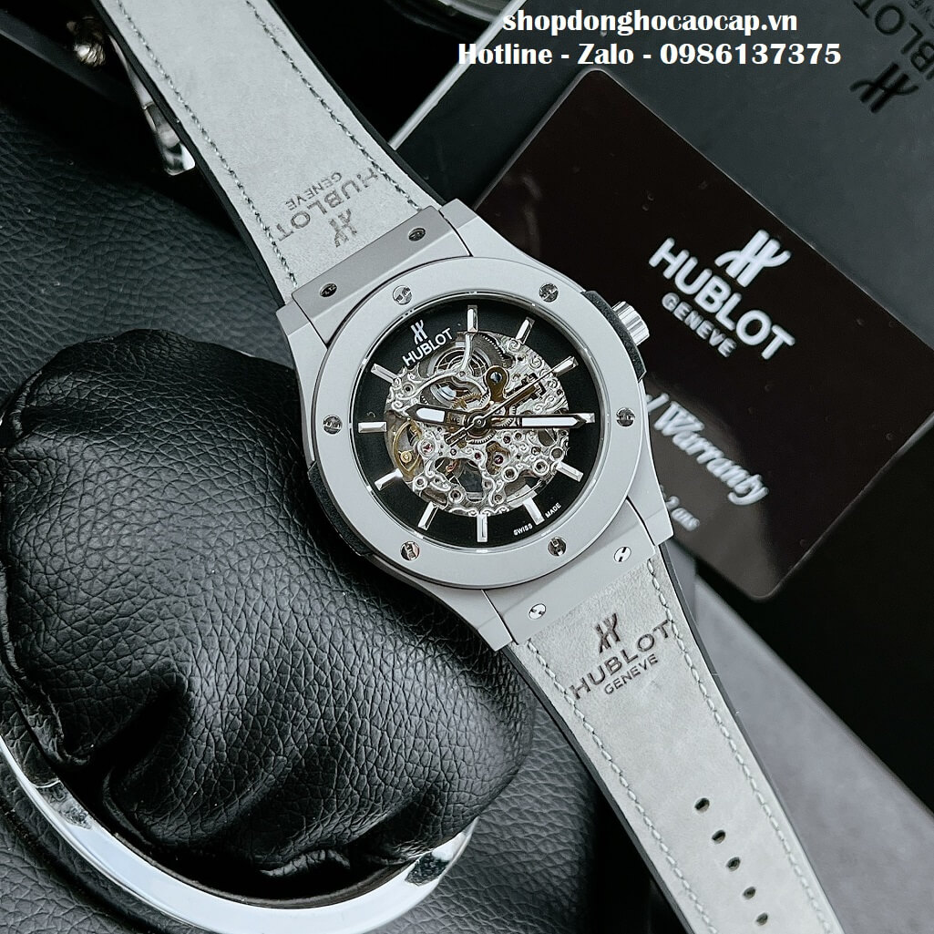 Đồng Hồ Hublot Automatic Nam Lộ Máy Dây Da Silicon Xám 42mm