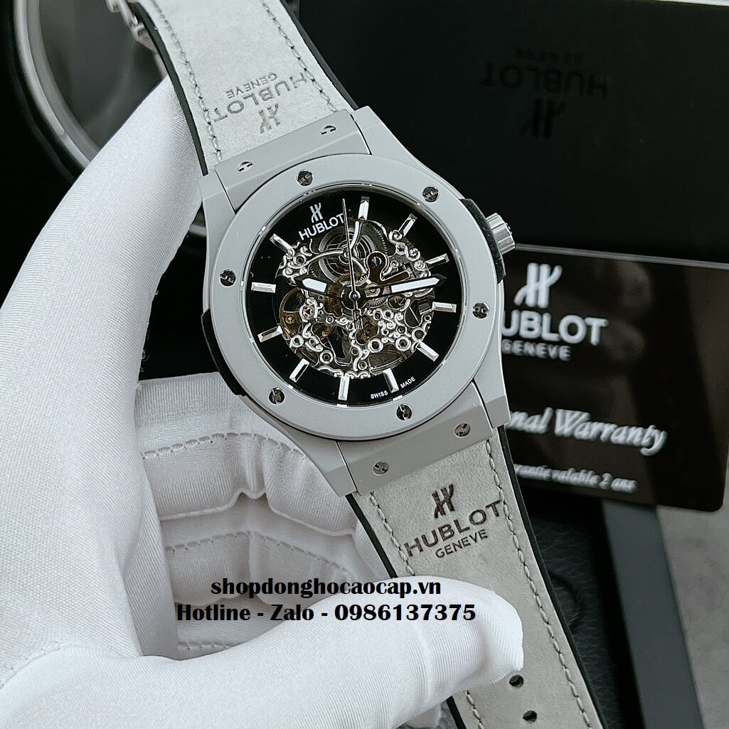 Đồng Hồ Hublot Automatic Nam Lộ Máy Dây Da Silicon Xám 42mm