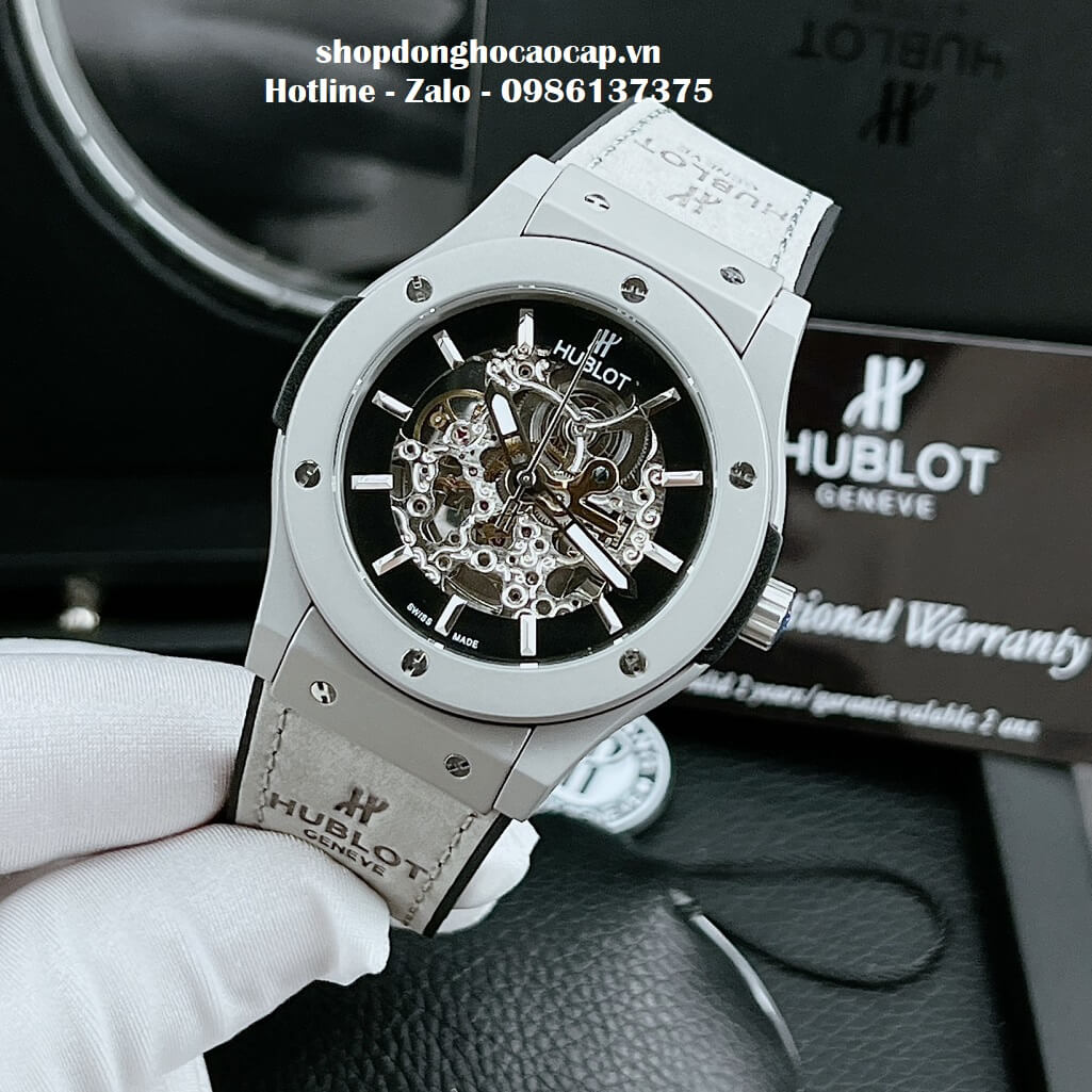 Đồng Hồ Hublot Automatic Nam Lộ Máy Dây Da Silicon Xám 42mm