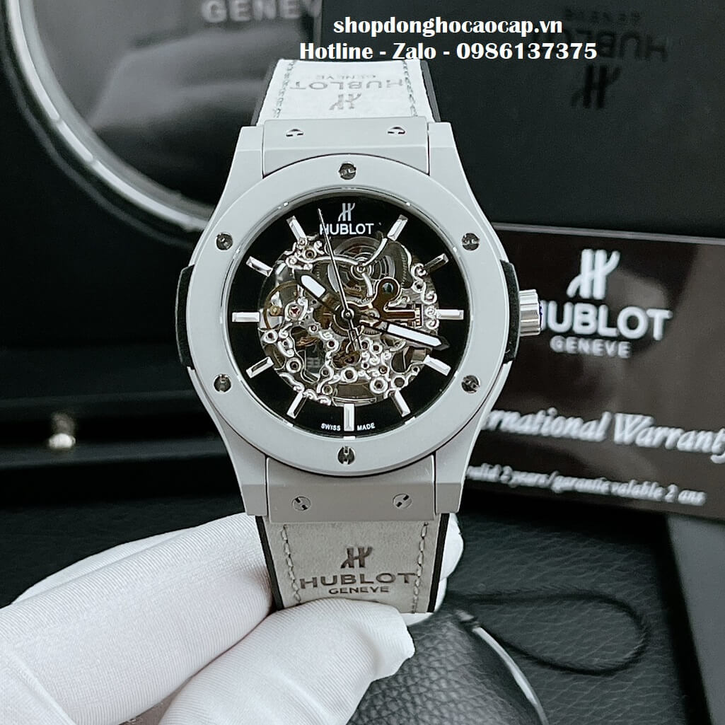 Đồng Hồ Hublot Automatic Nam Lộ Máy Dây Da Silicon Xám 42mm