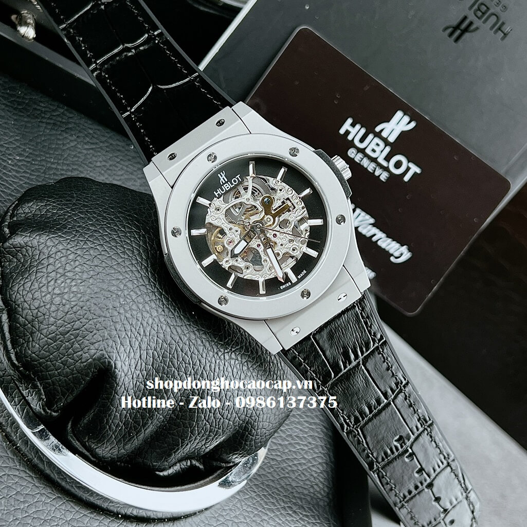 Đồng Hồ Hublot Automatic Nam Lộ Máy Dây Da Silicon Đen 42mm